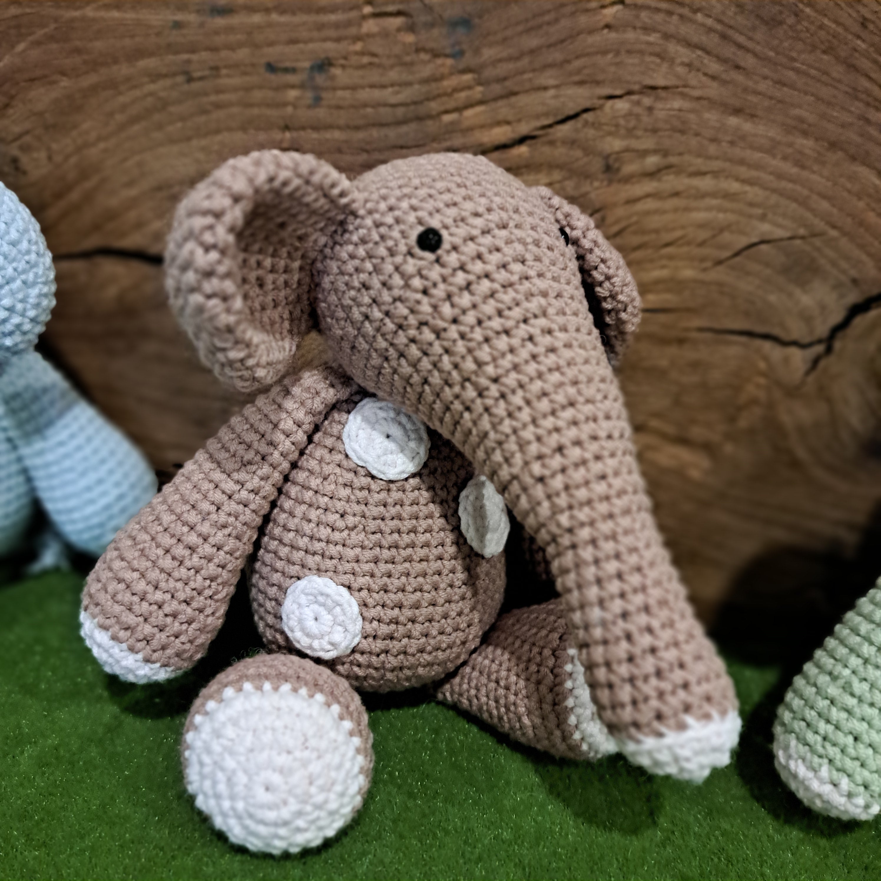Crochet toy elephants. Small with spots