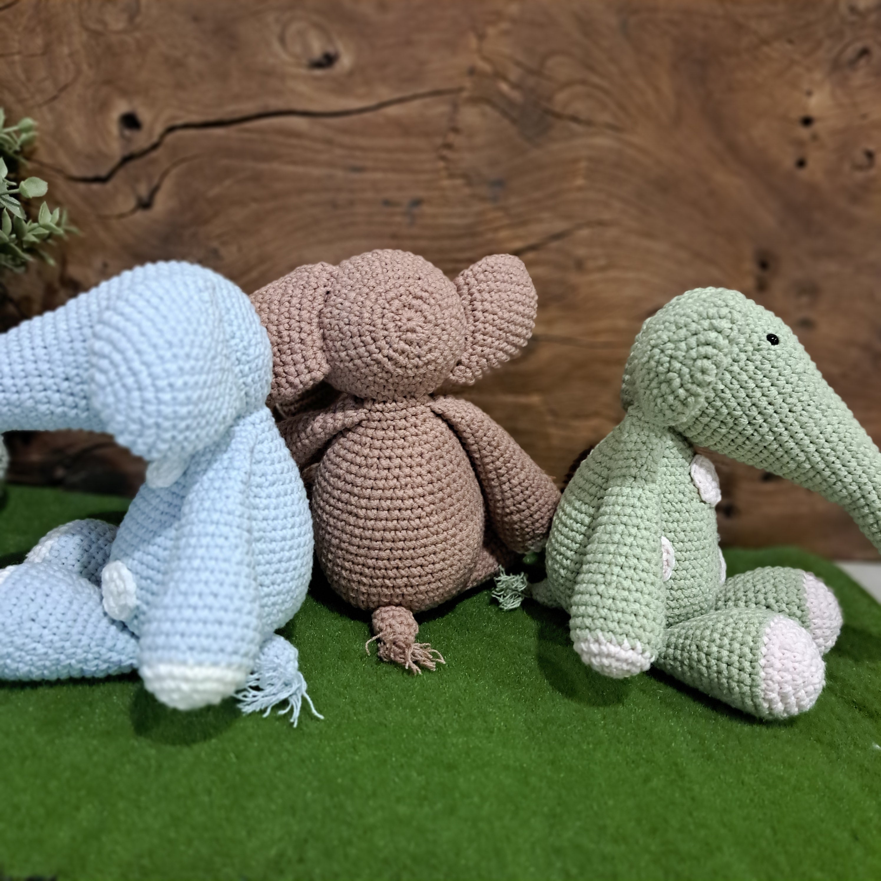 Crochet toy elephants. Small with spots