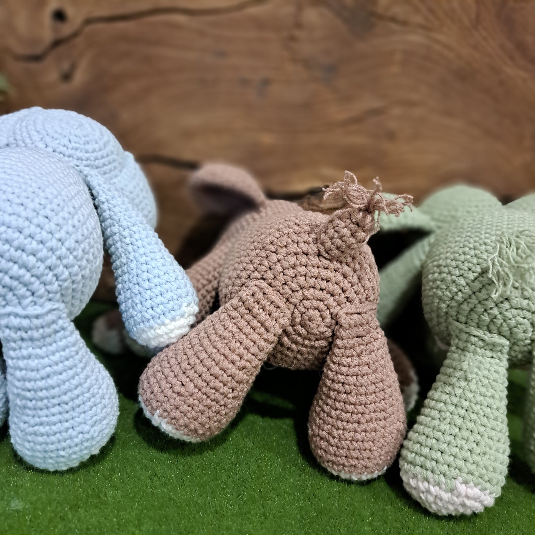 Crochet toy elephants. Small with spots