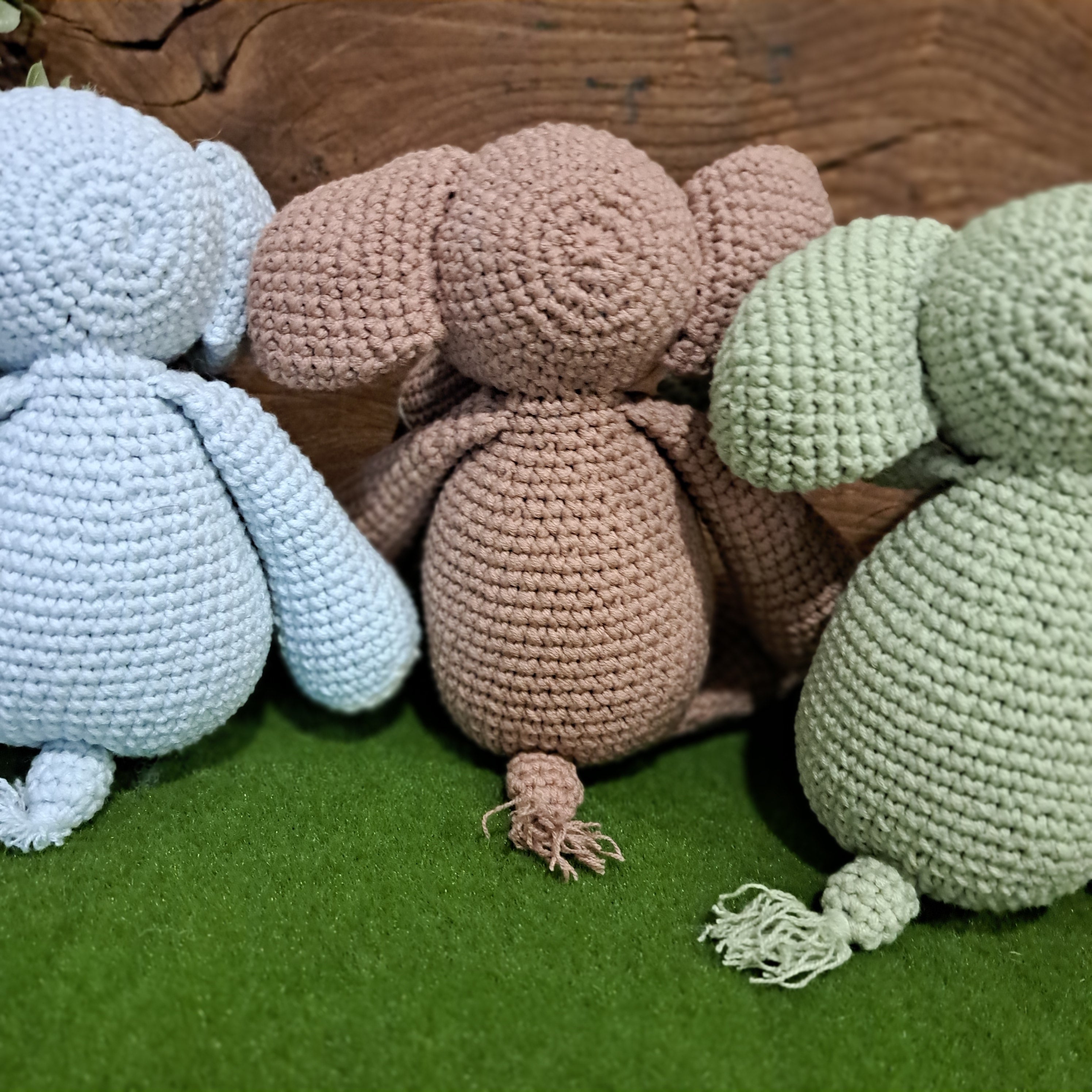Crochet toy elephants. Small with spots