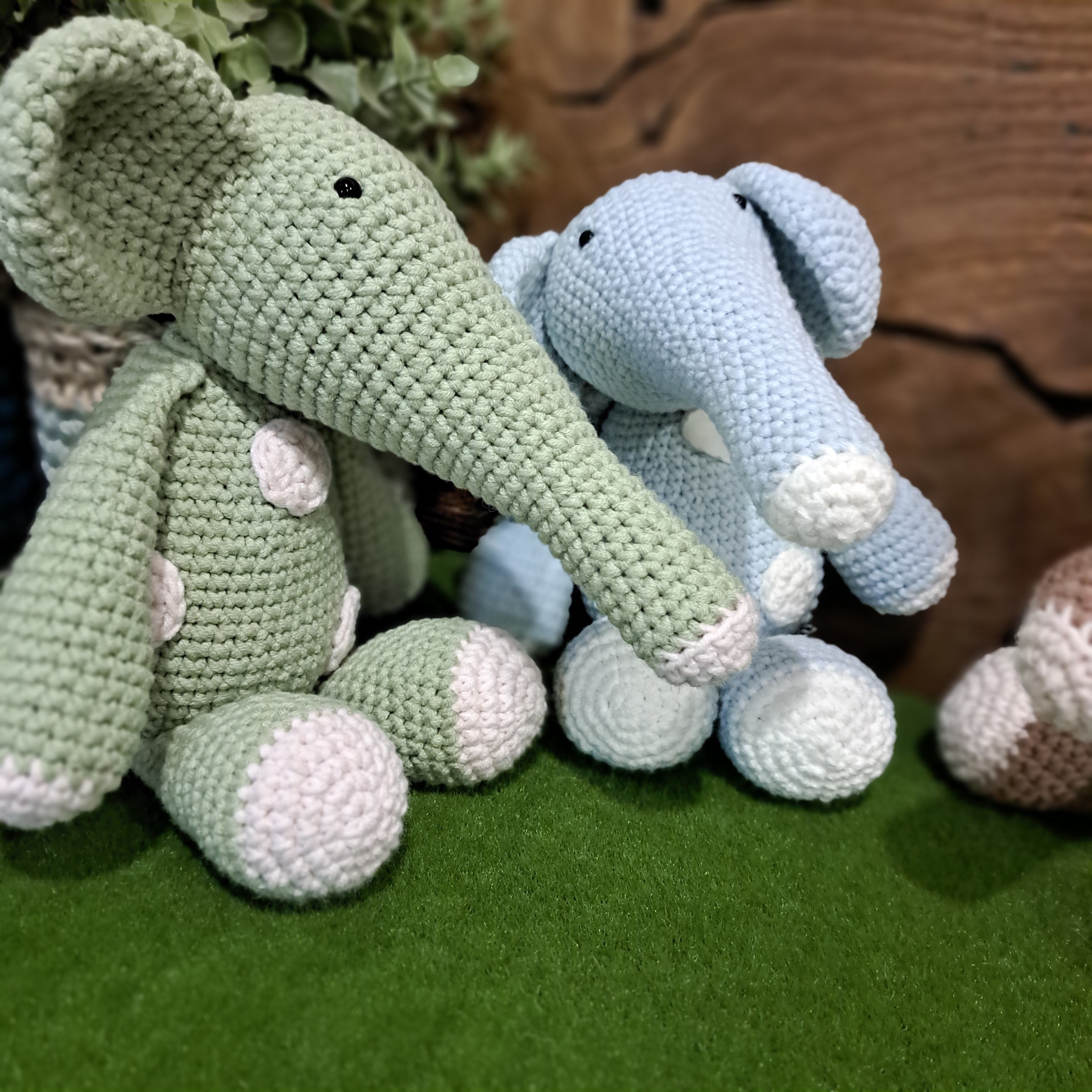 Crochet toy elephants. Small with spots