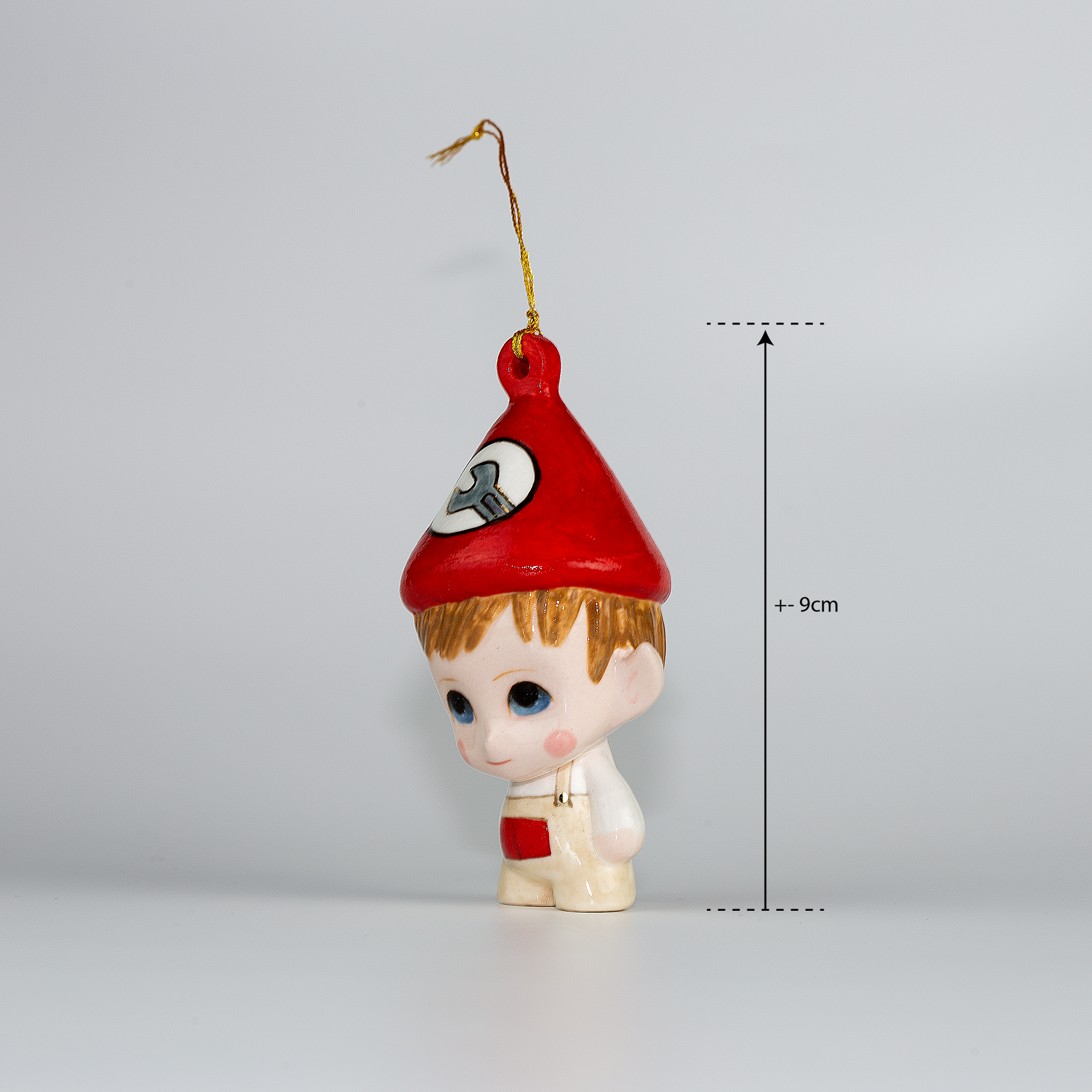 Handmade Porcelain Christmas ornament. One-of-a-kind. Henry, the Mechanical Engineer Elf.