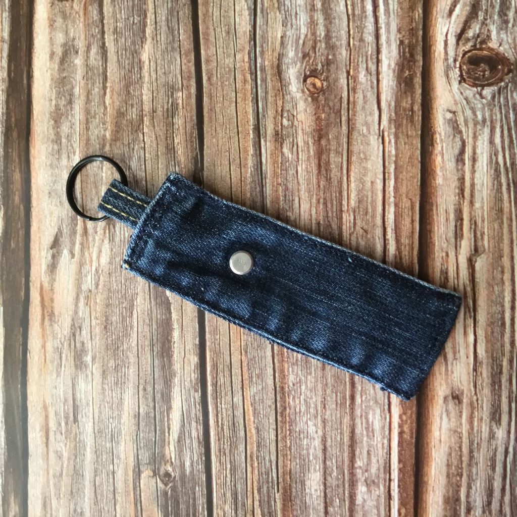 Upcycled Denim Key Fob - Red Heart