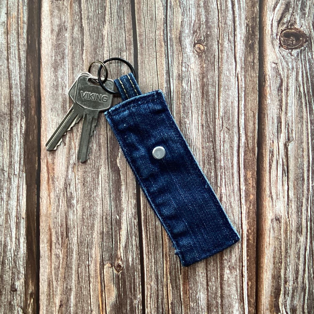 Upcycled Denim Key Fob - Red Heart