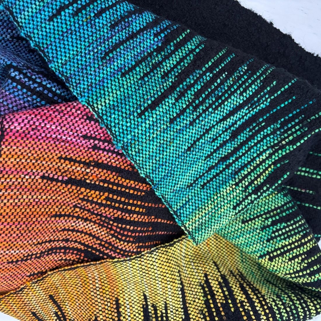 Handwoven Scarf - Black - Rainbow - Wool - Cotton