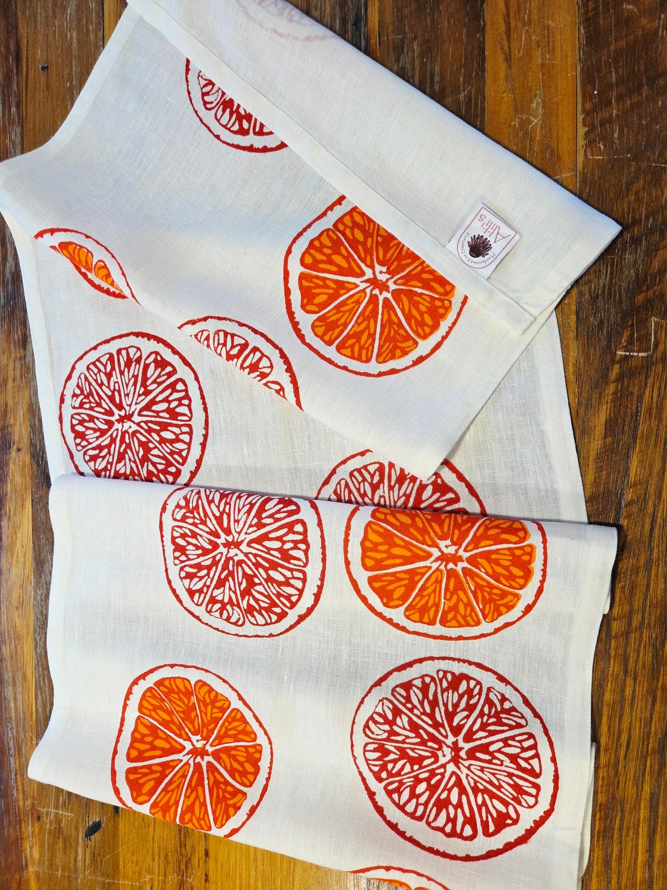 Hand Screenprinted Linen Table Runners-Oranges & Oranges