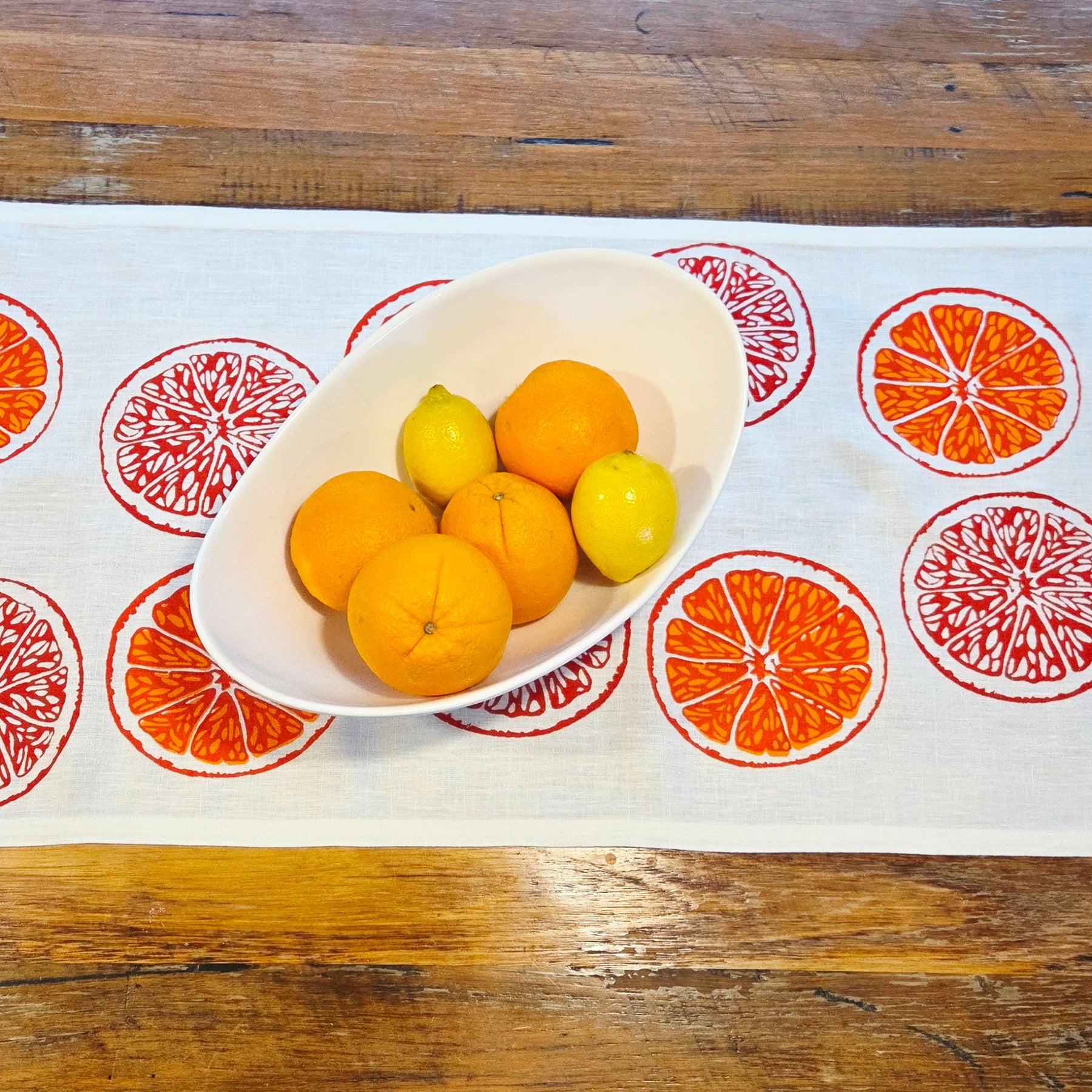 Hand Screenprinted Linen Table Runners-Oranges & Oranges