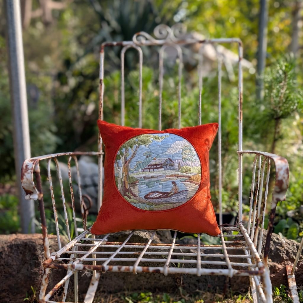 Longstitch tapestry velvet cushion - On A Boat