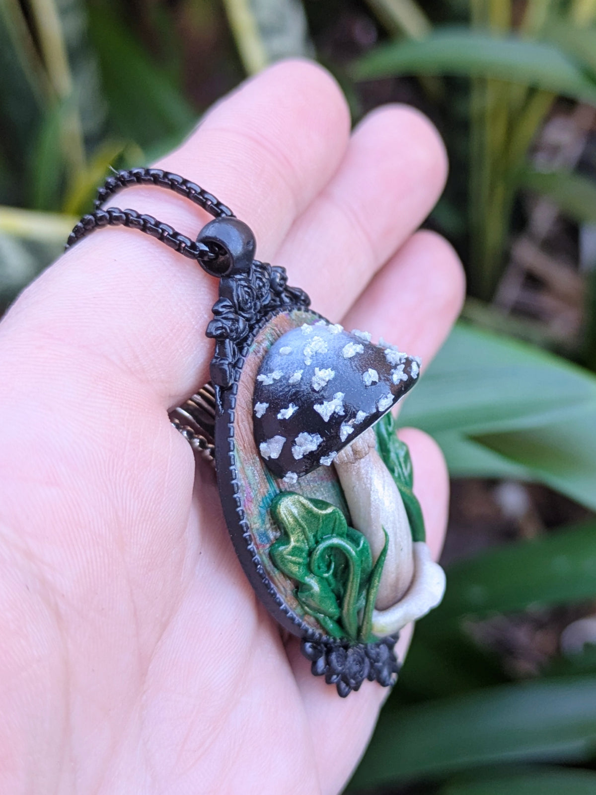 Black Mushroom Forest Pendant