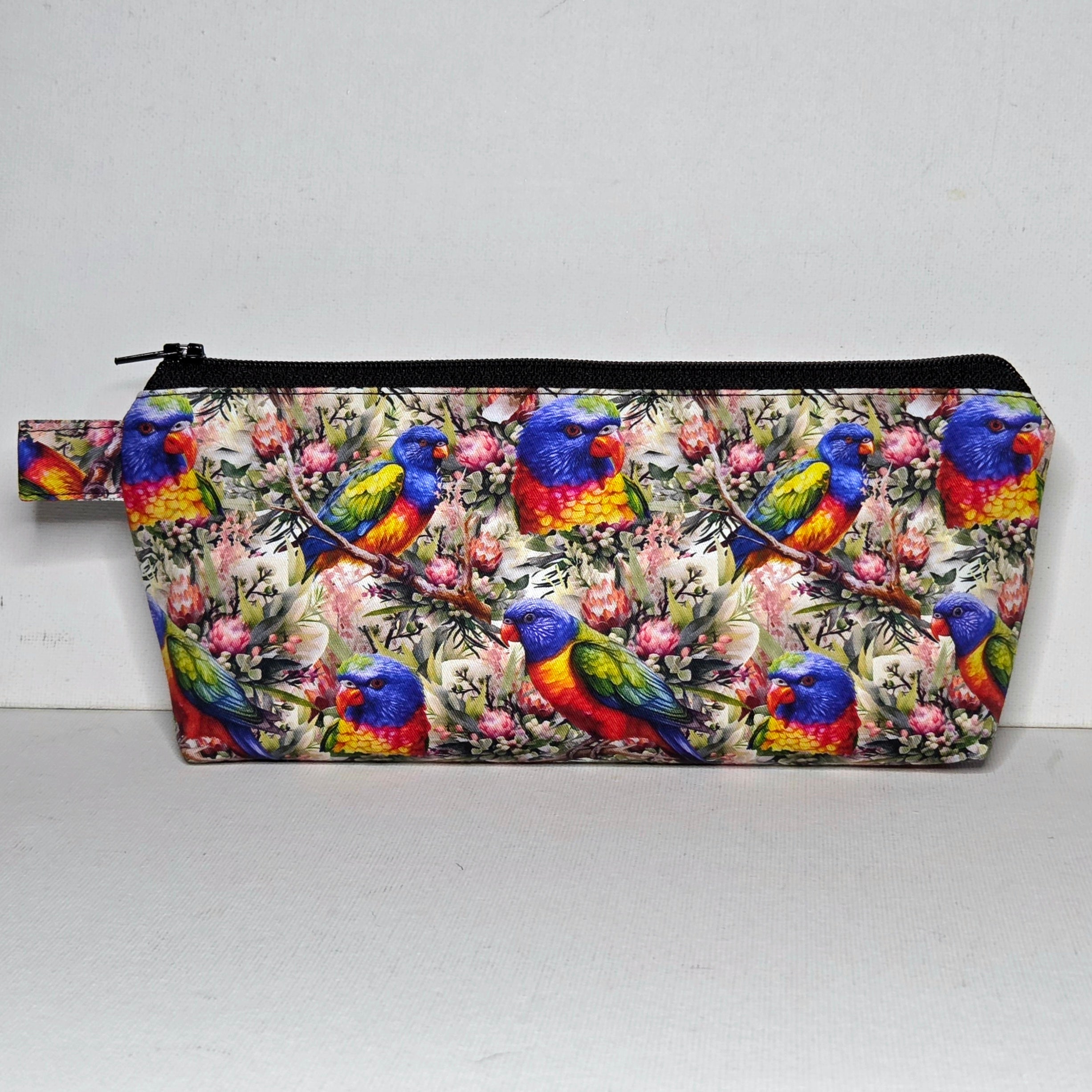 Pencil case in Colourful Rainbow Lorikeet fabric