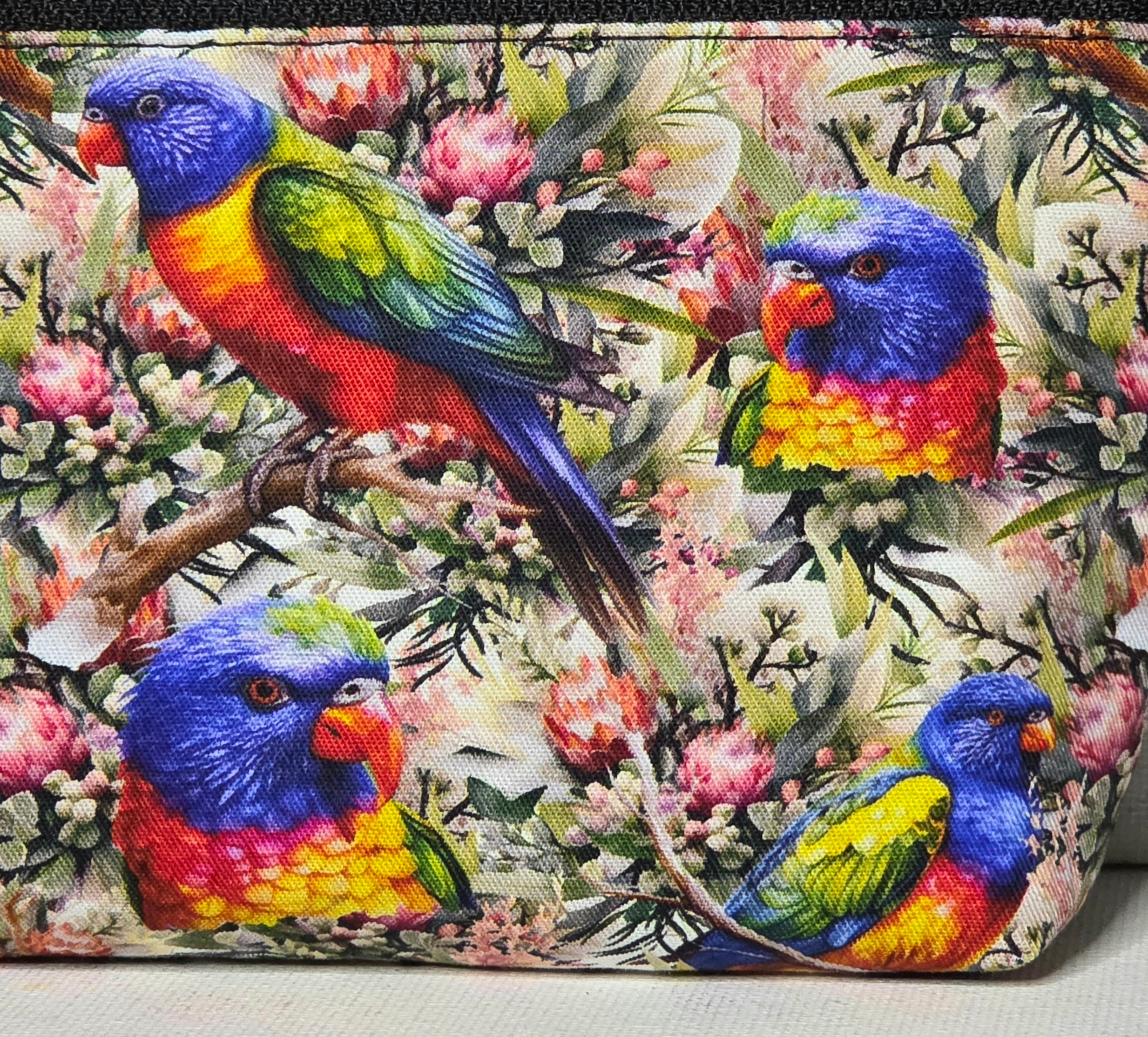 Pencil case in Colourful Rainbow Lorikeet fabric