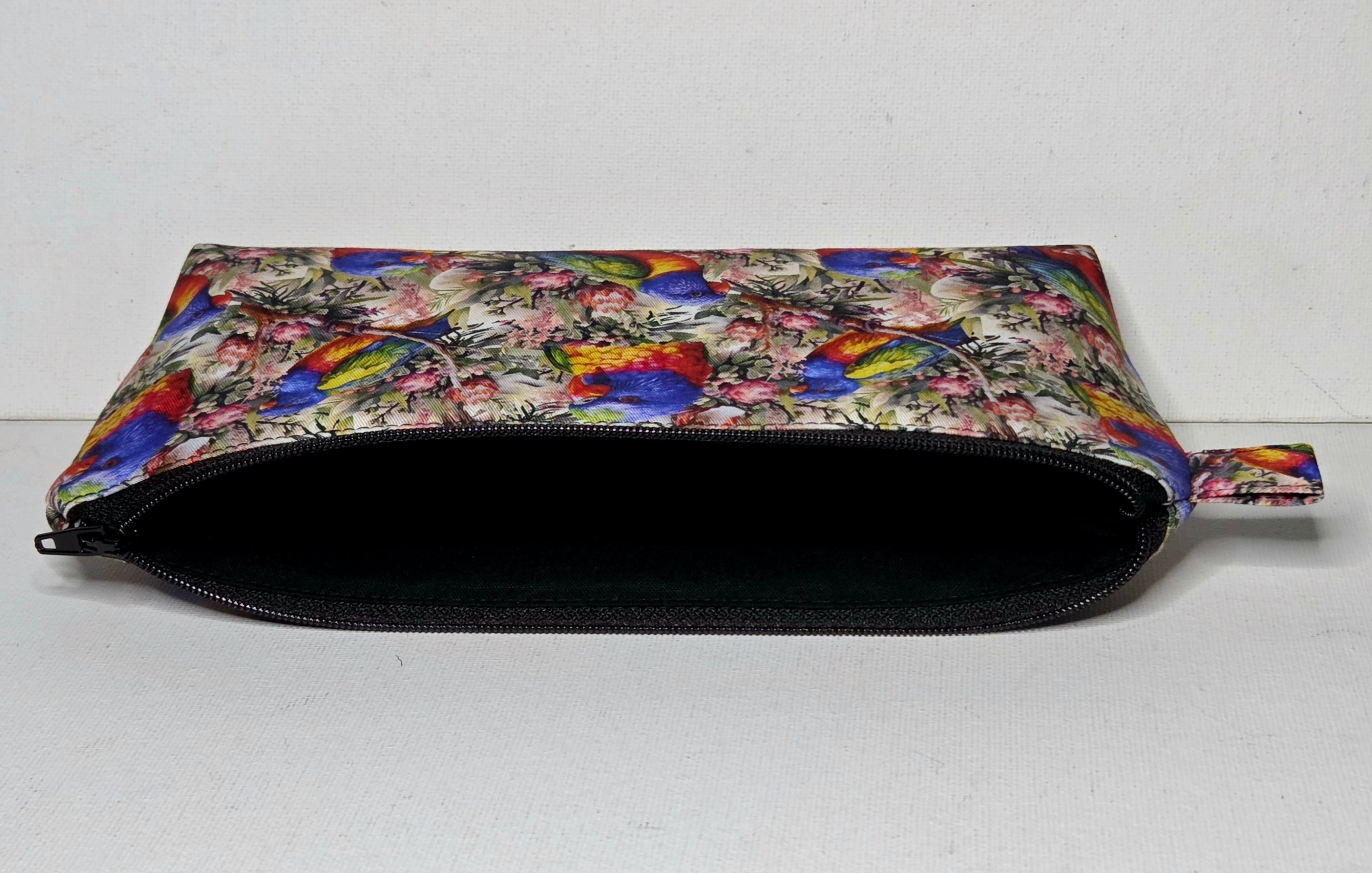 Pencil case in Colourful Rainbow Lorikeet fabric