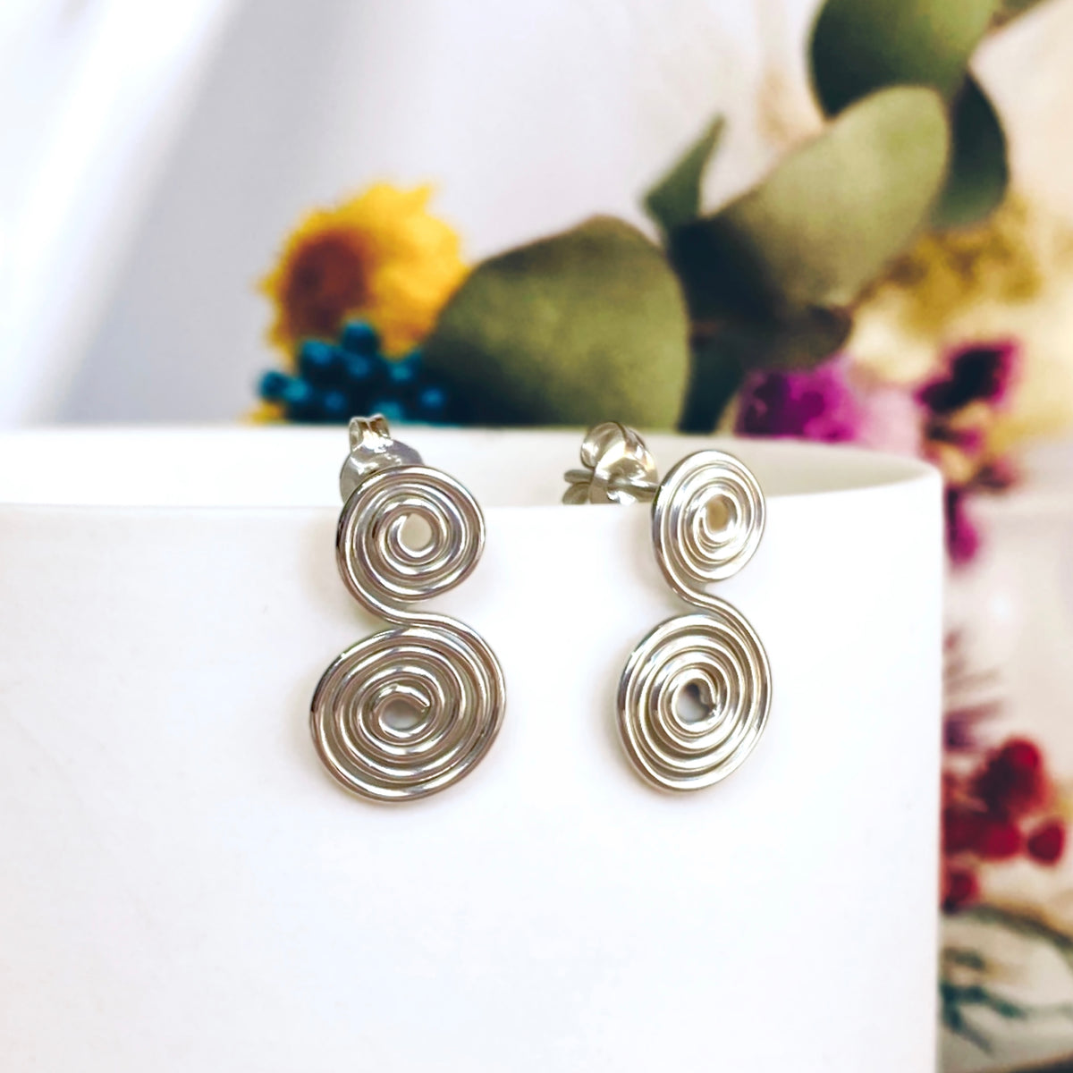 Double spirals drop earrings | Sterling silver, 14k Gold-filled | Dangle or Stud | Celtic-inspired jewellery