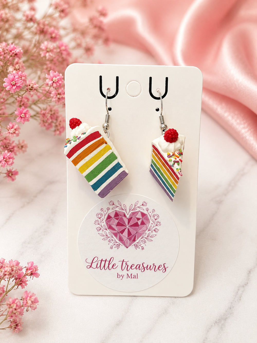 Handmade rainbow cake earrings