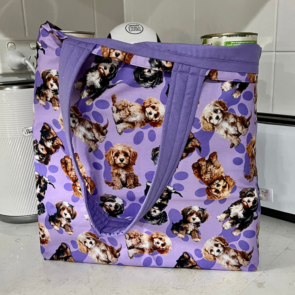 Grocery Tote .. Cavoodle ..Lined with storage pouch