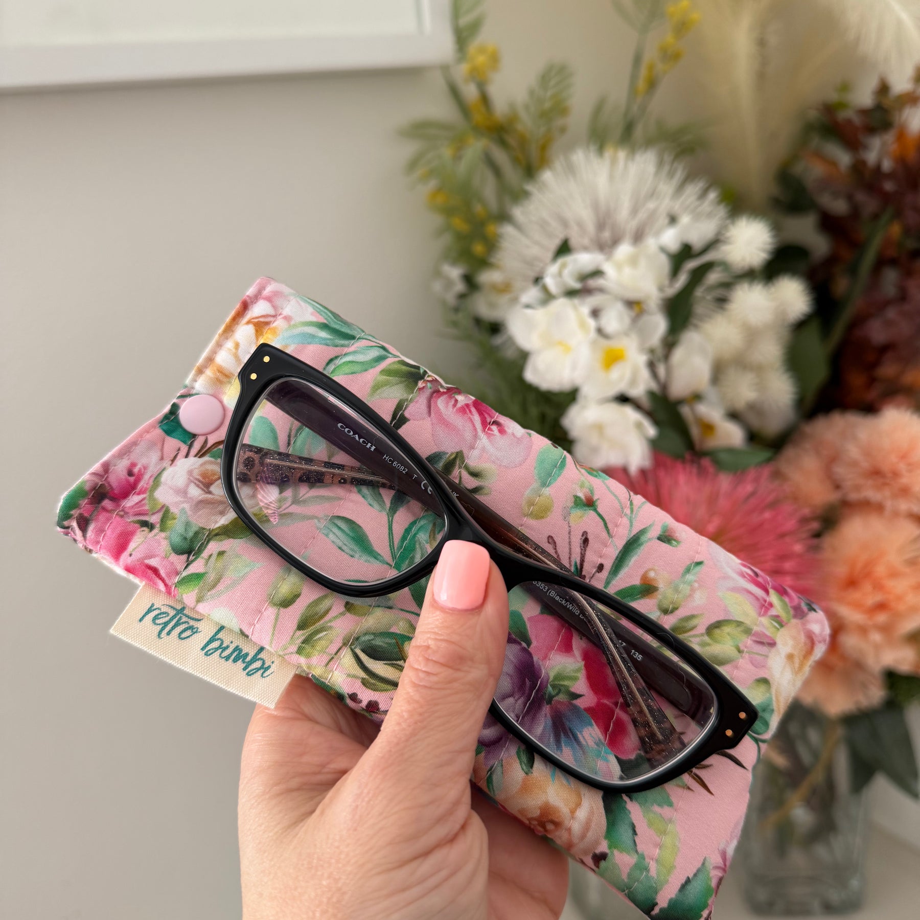 Quilted Glasses Case - Pink Floral