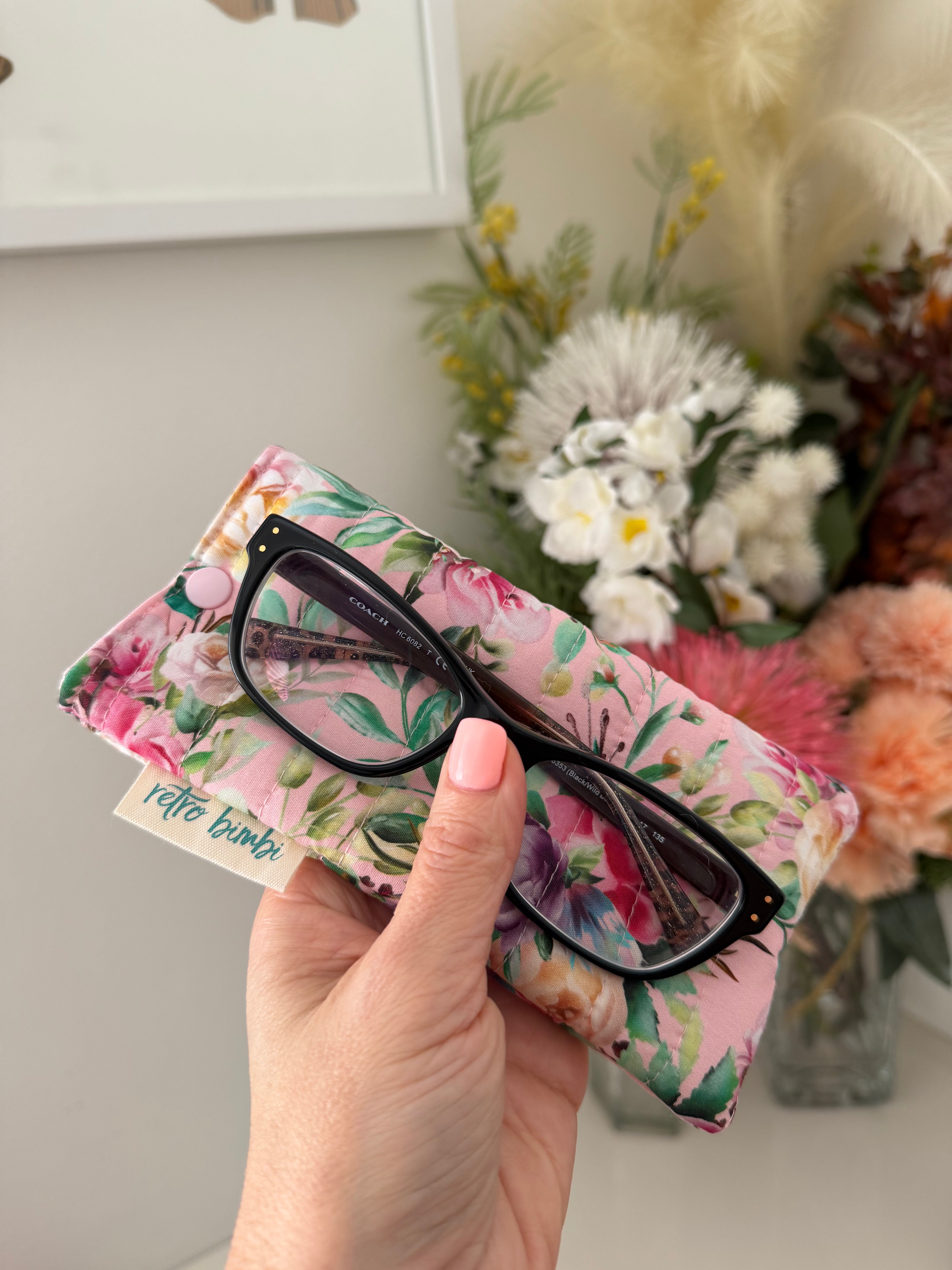 Quilted Glasses Case - Pink Floral