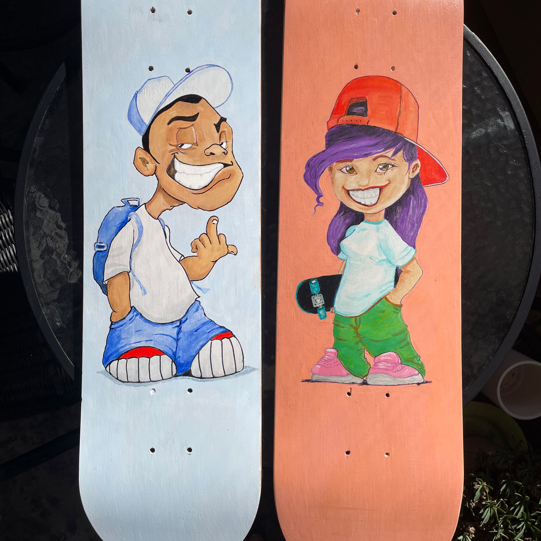 Hand painted Skateboard Decks with attitude