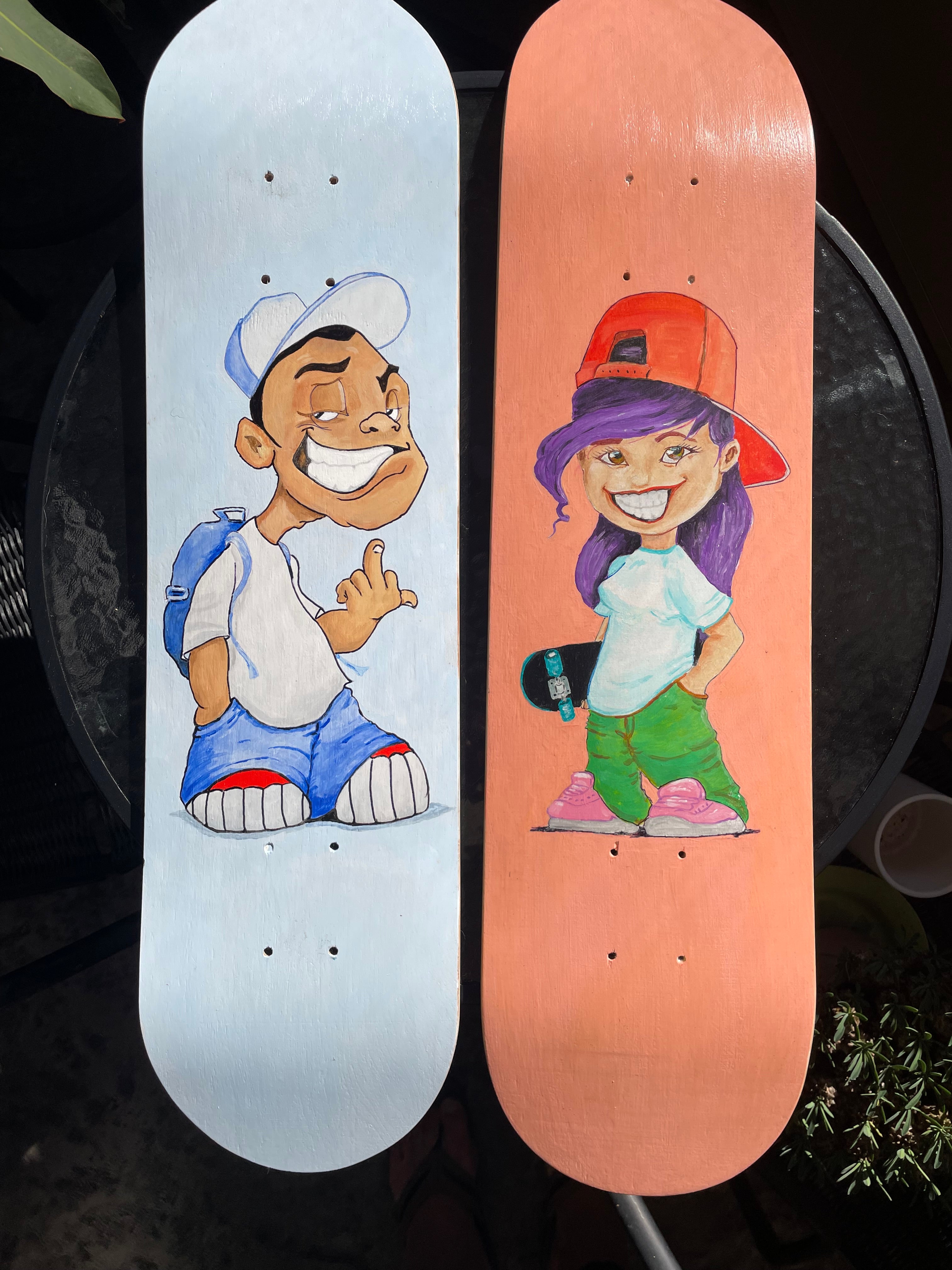 Hand painted Skateboard Decks with attitude