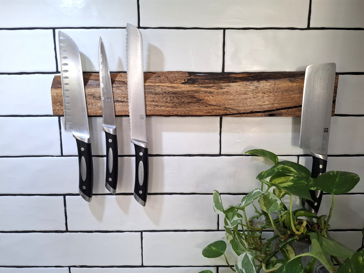 Handmade Wooden Magnetic Knife Holder: Wall-Mounted Kitchen Rack