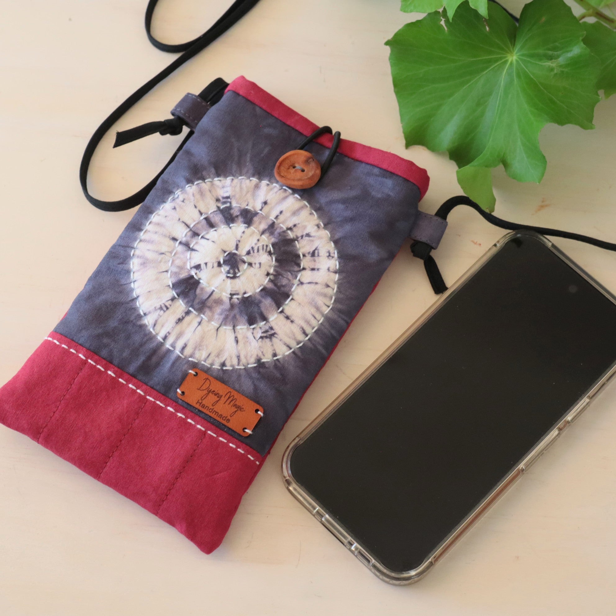 Shibori Tie dyed phone carrier, glasses carrier