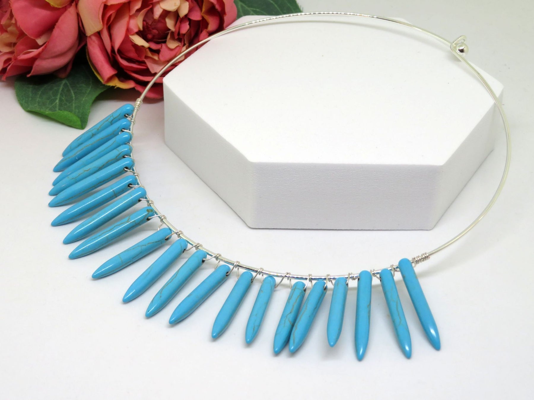 Turquoise Spike Wire Wrapped Choker Necklace