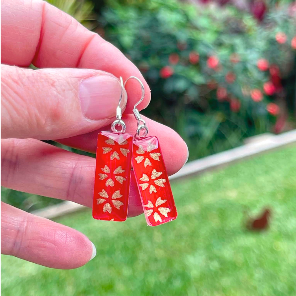 Red and Gold Floral Blooms  • Handmade 