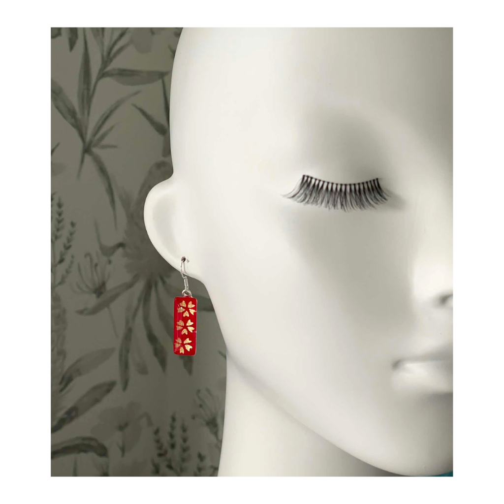 Red and Gold Floral Blooms  • Handmade "One of a Kind" Dangle Earrings