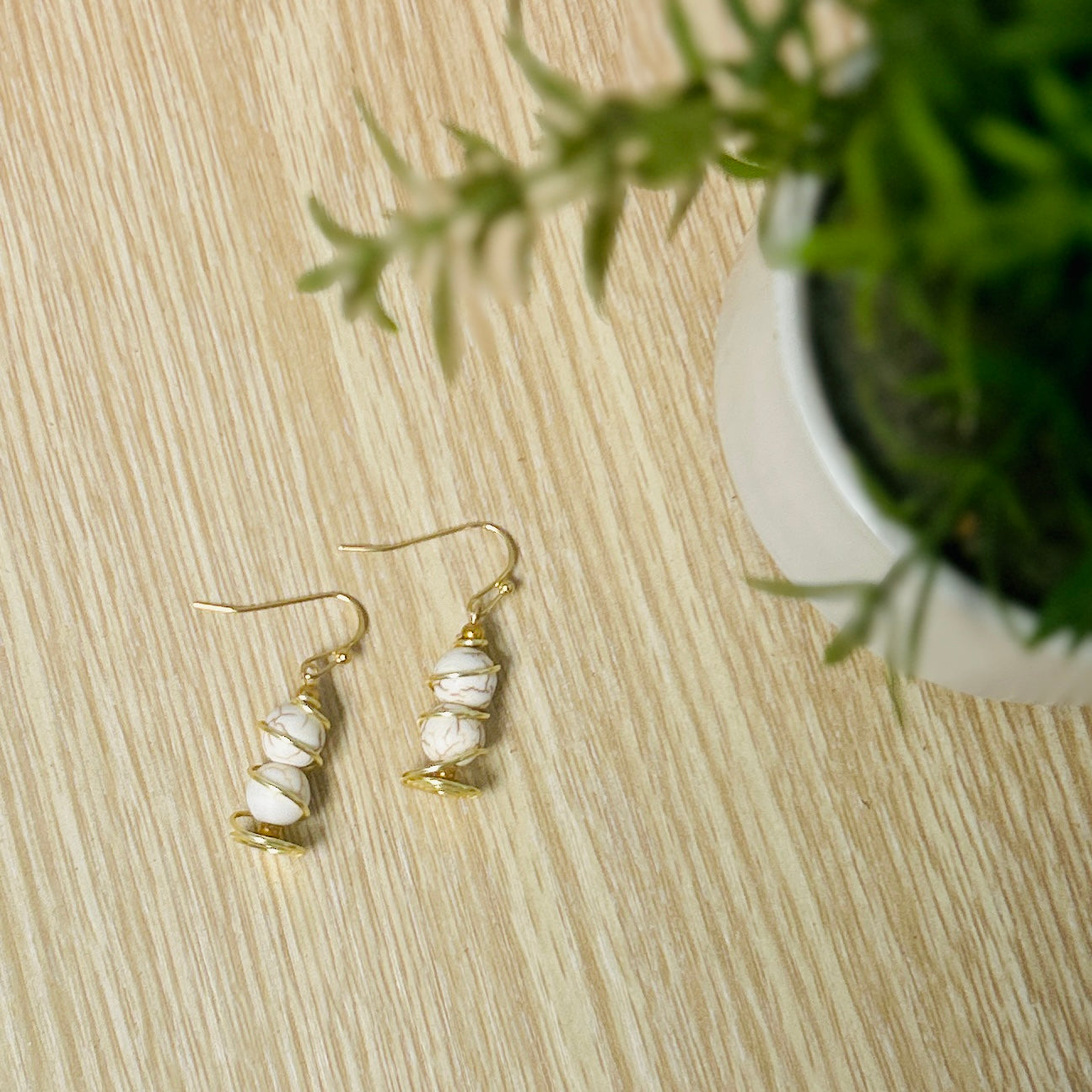 'Caged' Gold Spiral Caged Beads Dangle Earrings