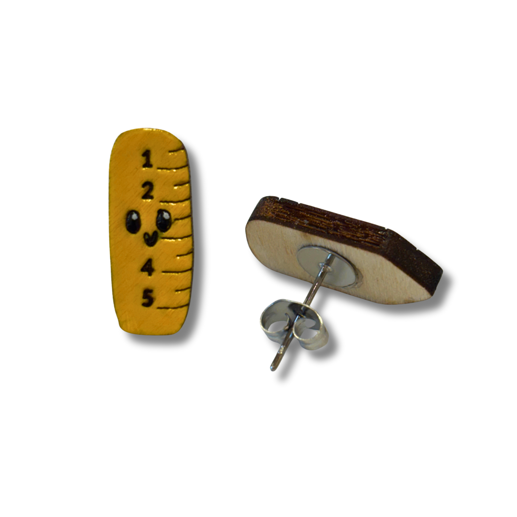 Pencil / ruler studs - teacher earrings - hand painted, wooden