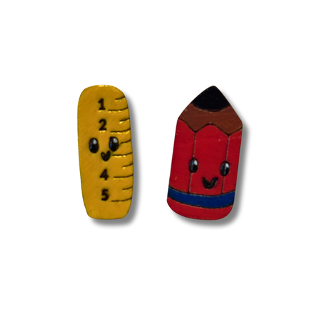 Pencil / ruler studs - teacher earrings - hand painted, wooden