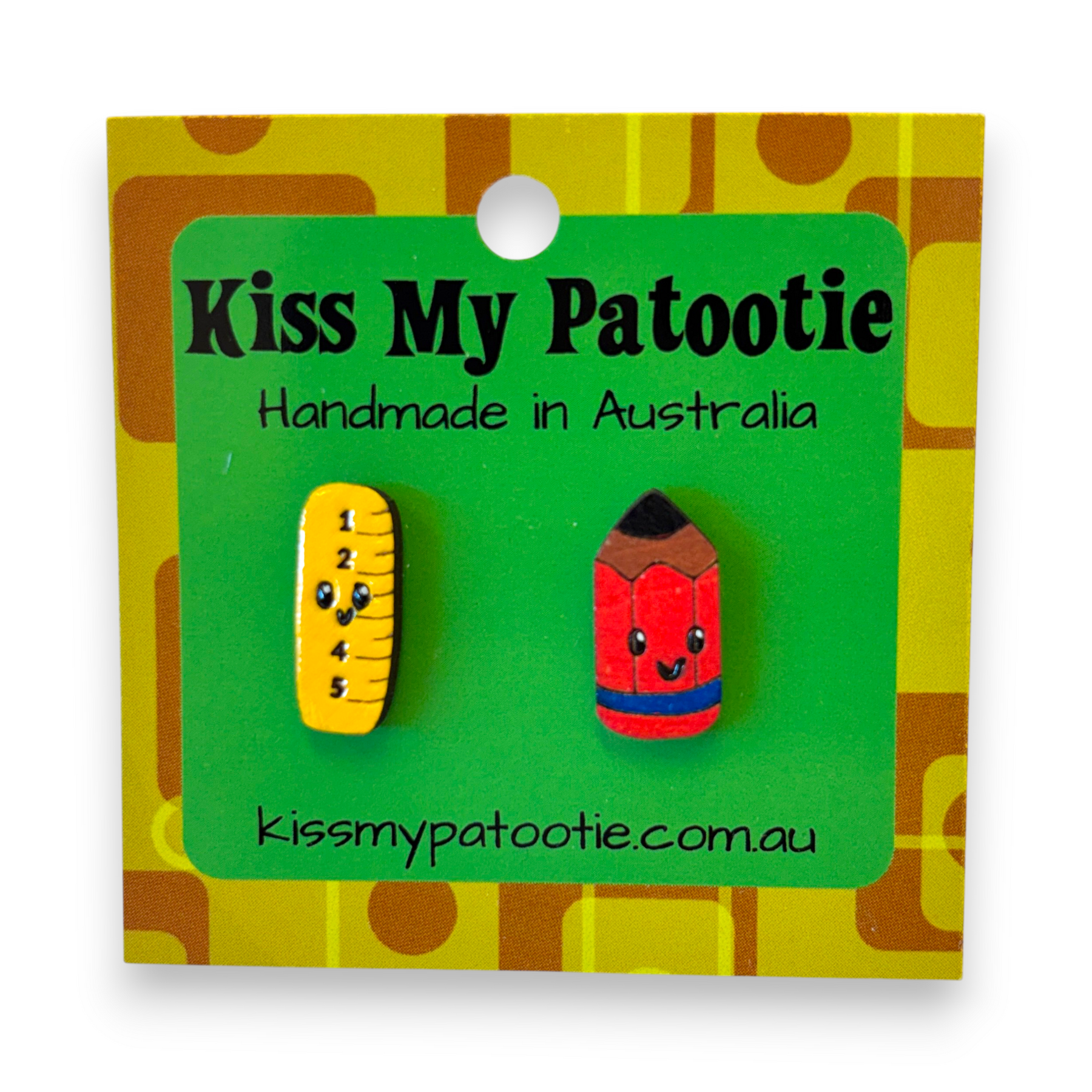 Pencil / ruler studs - teacher earrings - hand painted, wooden