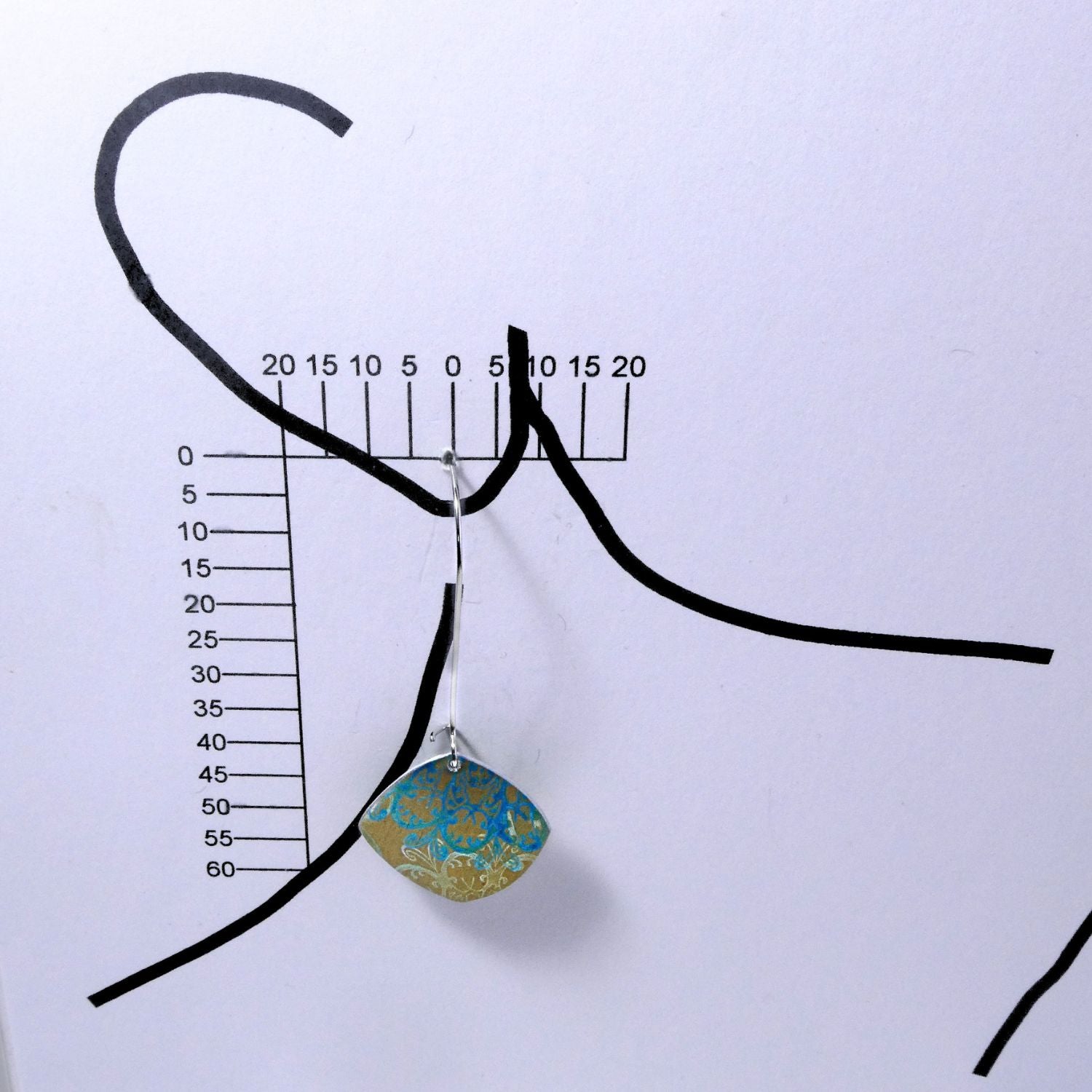 Hand printed anodised aluminium earrings - Persian Blue Collection