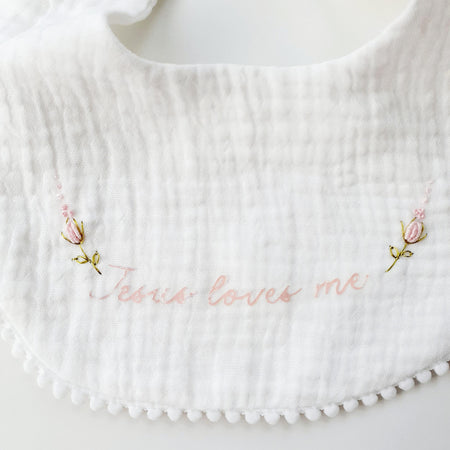 Embroidered Floral Baby Bib • Vintage-Style Scalloped Keepsake, Jesus Loves Me