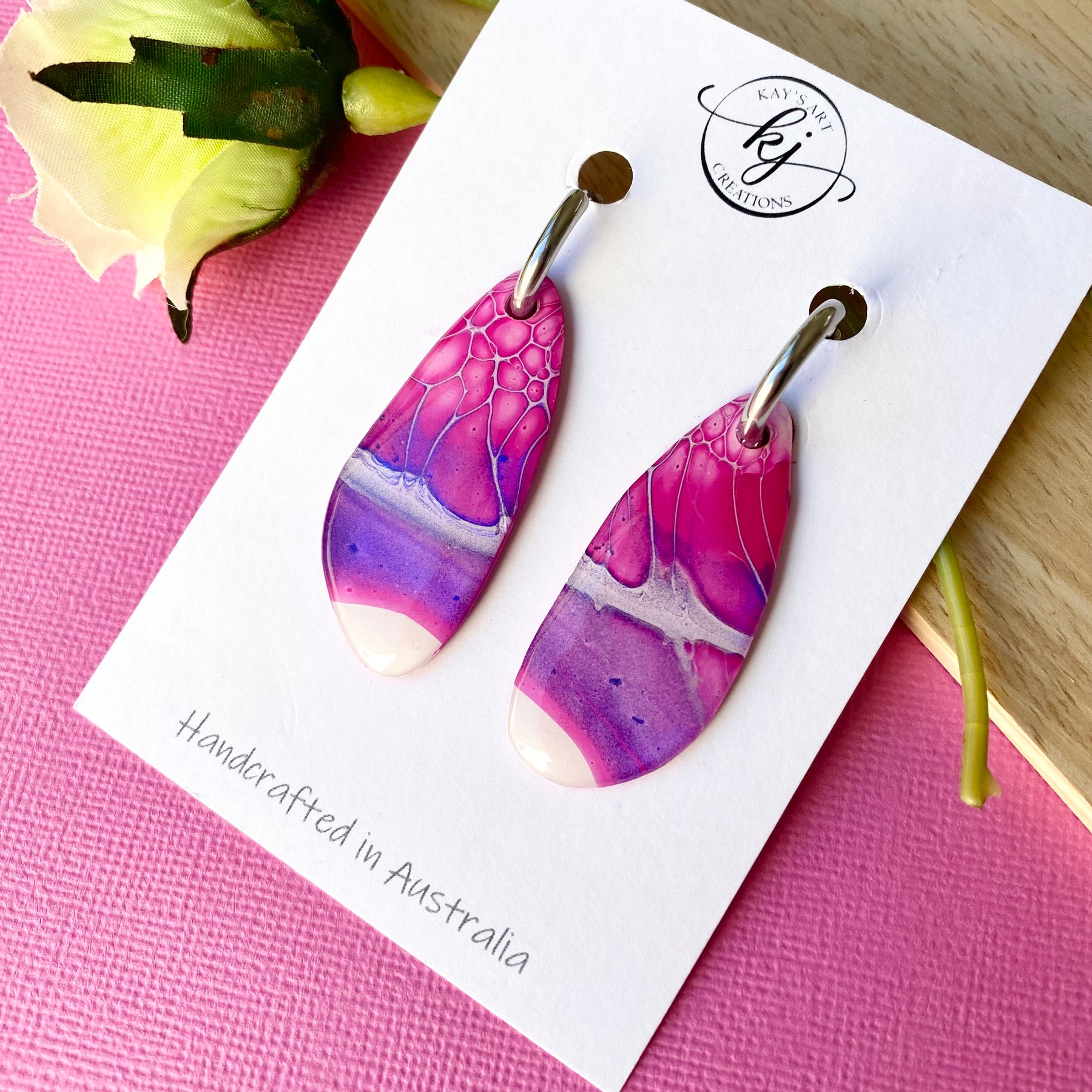 Arty Pink Hand Painted Hoop Earrings