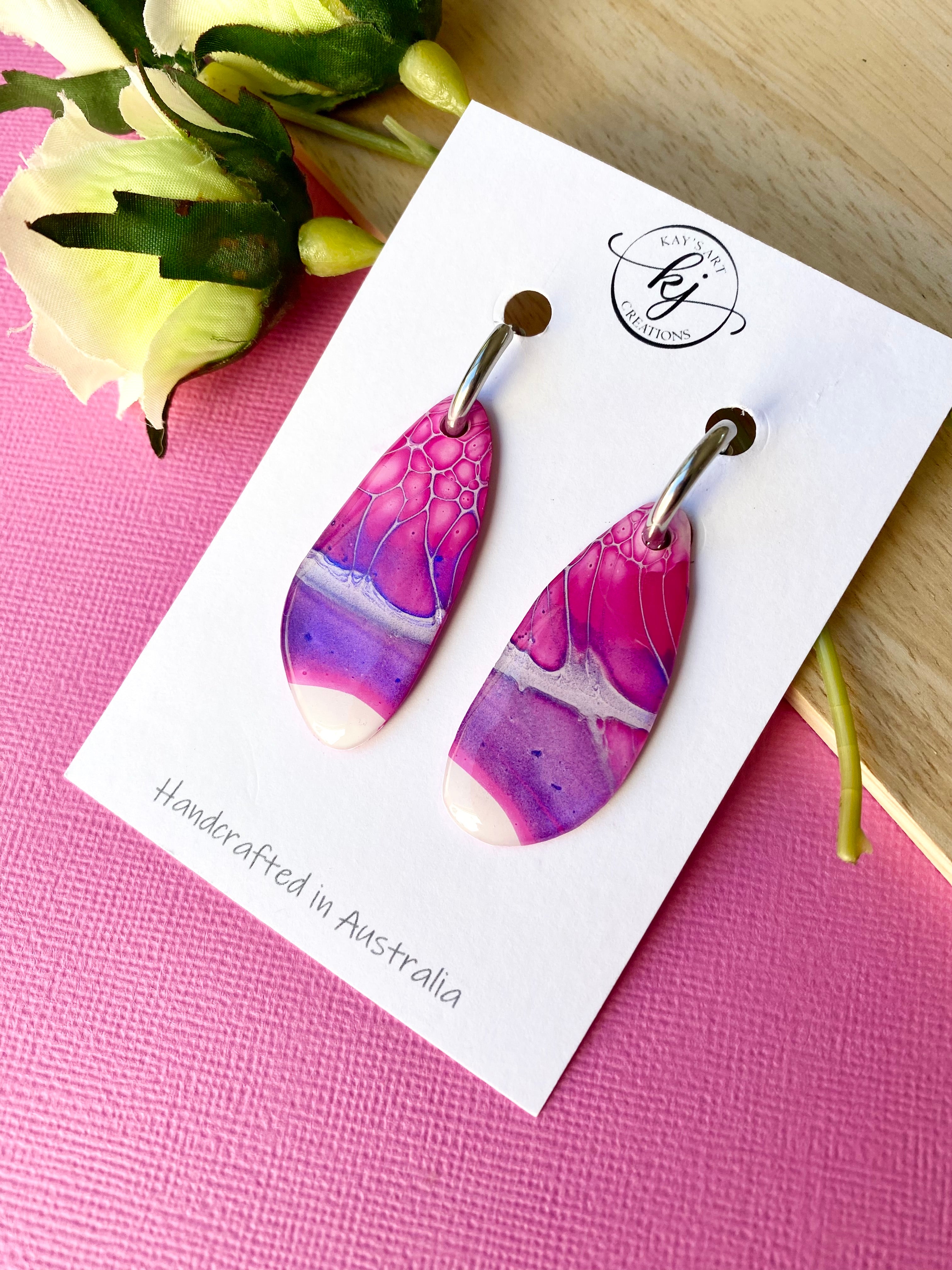 Arty Pink Hand Painted Hoop Earrings