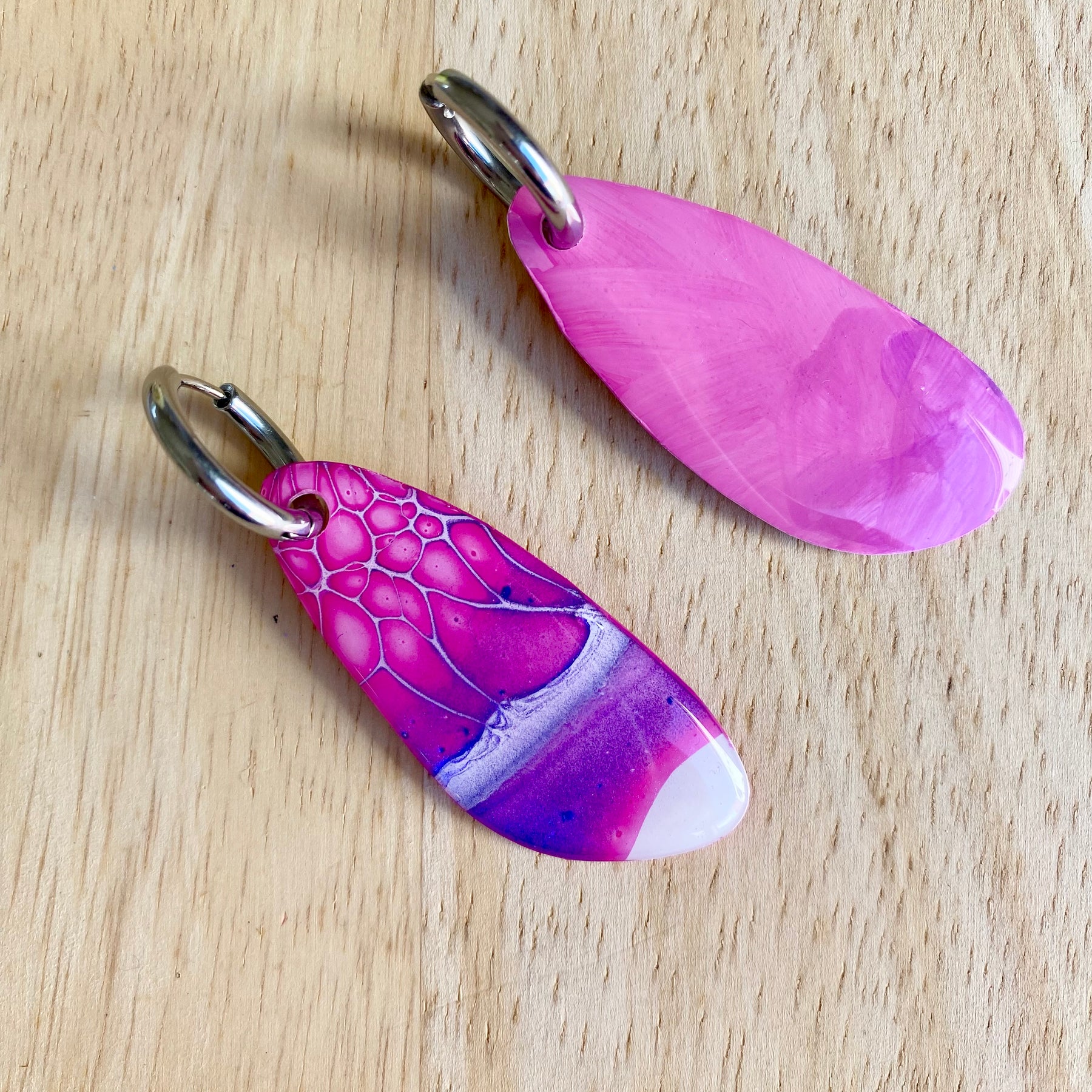 Arty Pink Hand Painted Hoop Earrings
