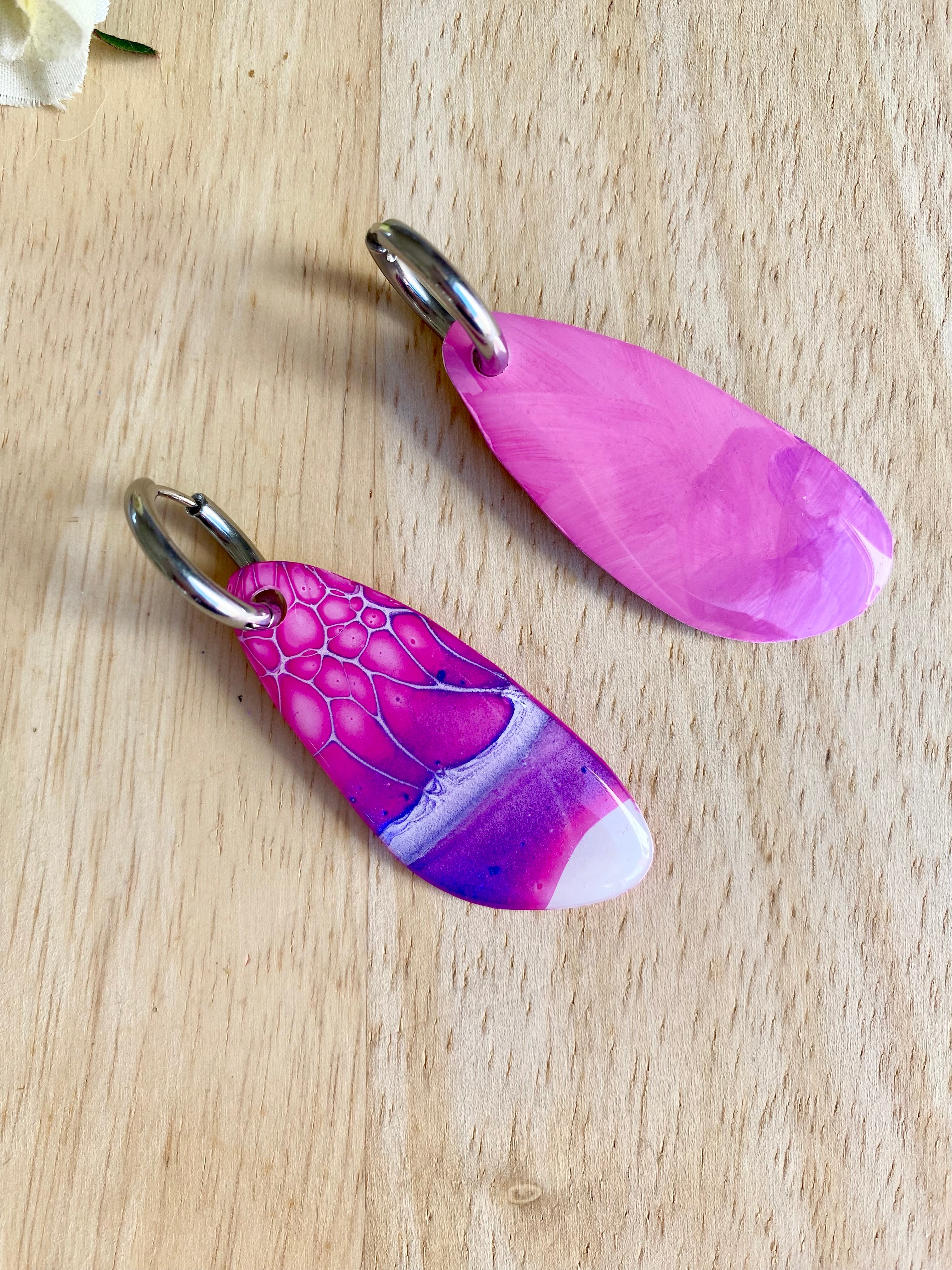 Arty Pink Hand Painted Hoop Earrings