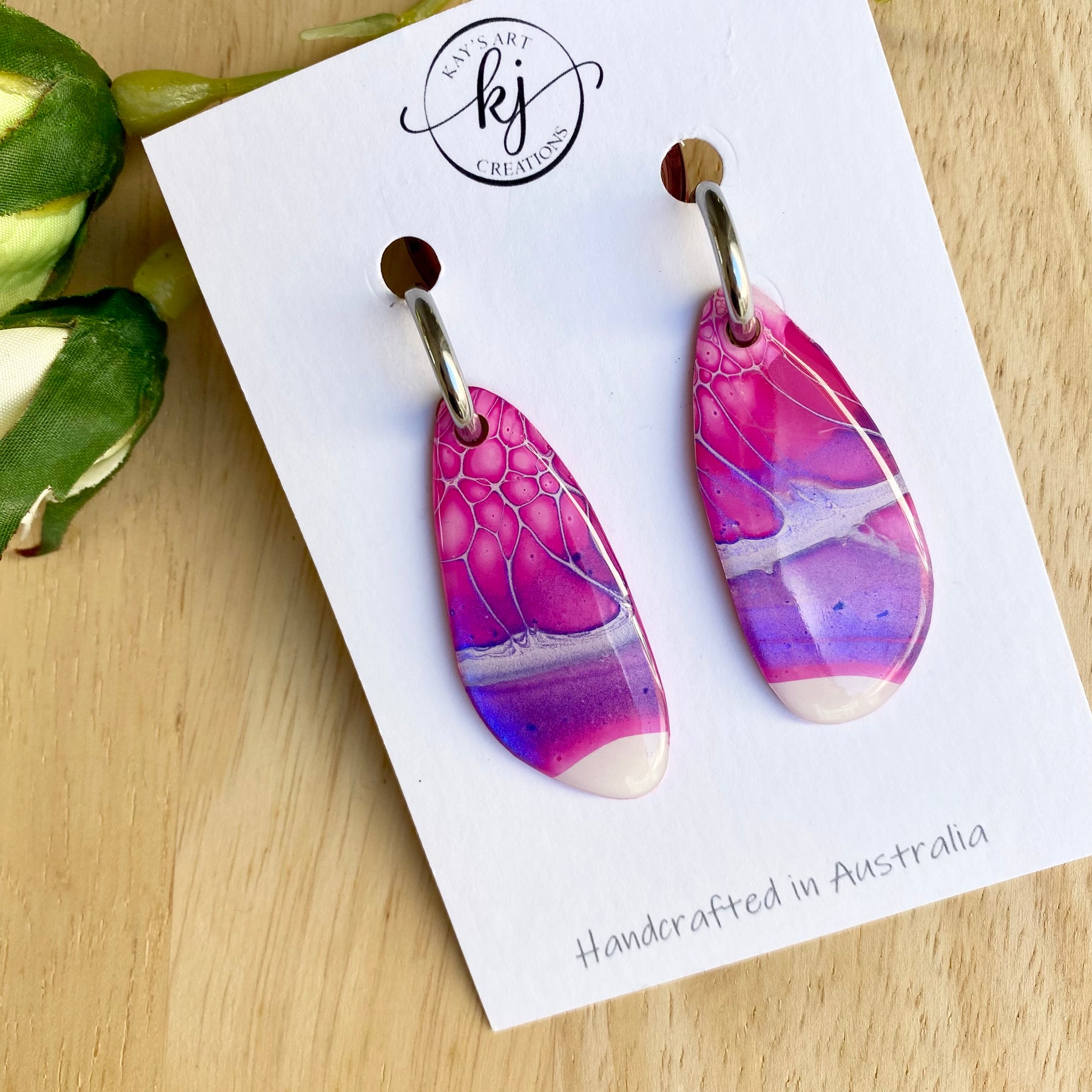 Arty Pink Hand Painted Hoop Earrings