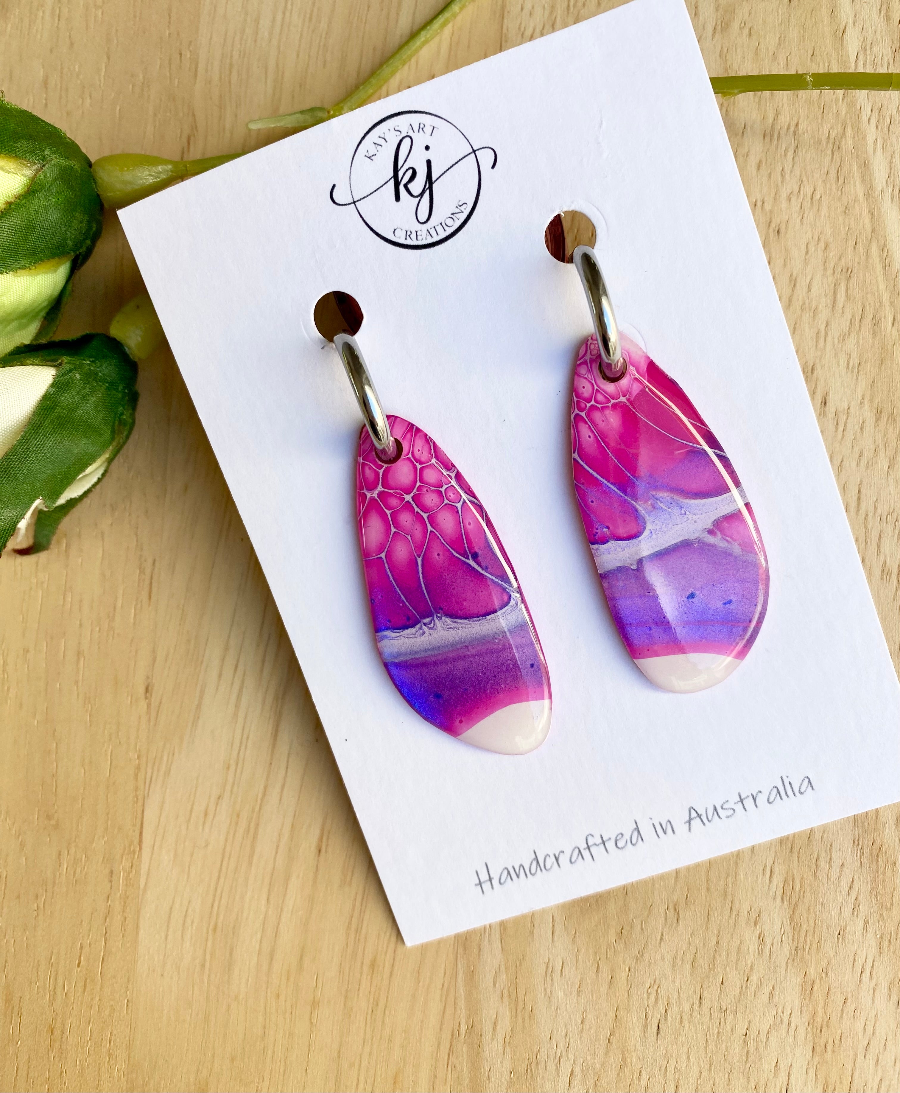 Arty Pink Hand Painted Hoop Earrings