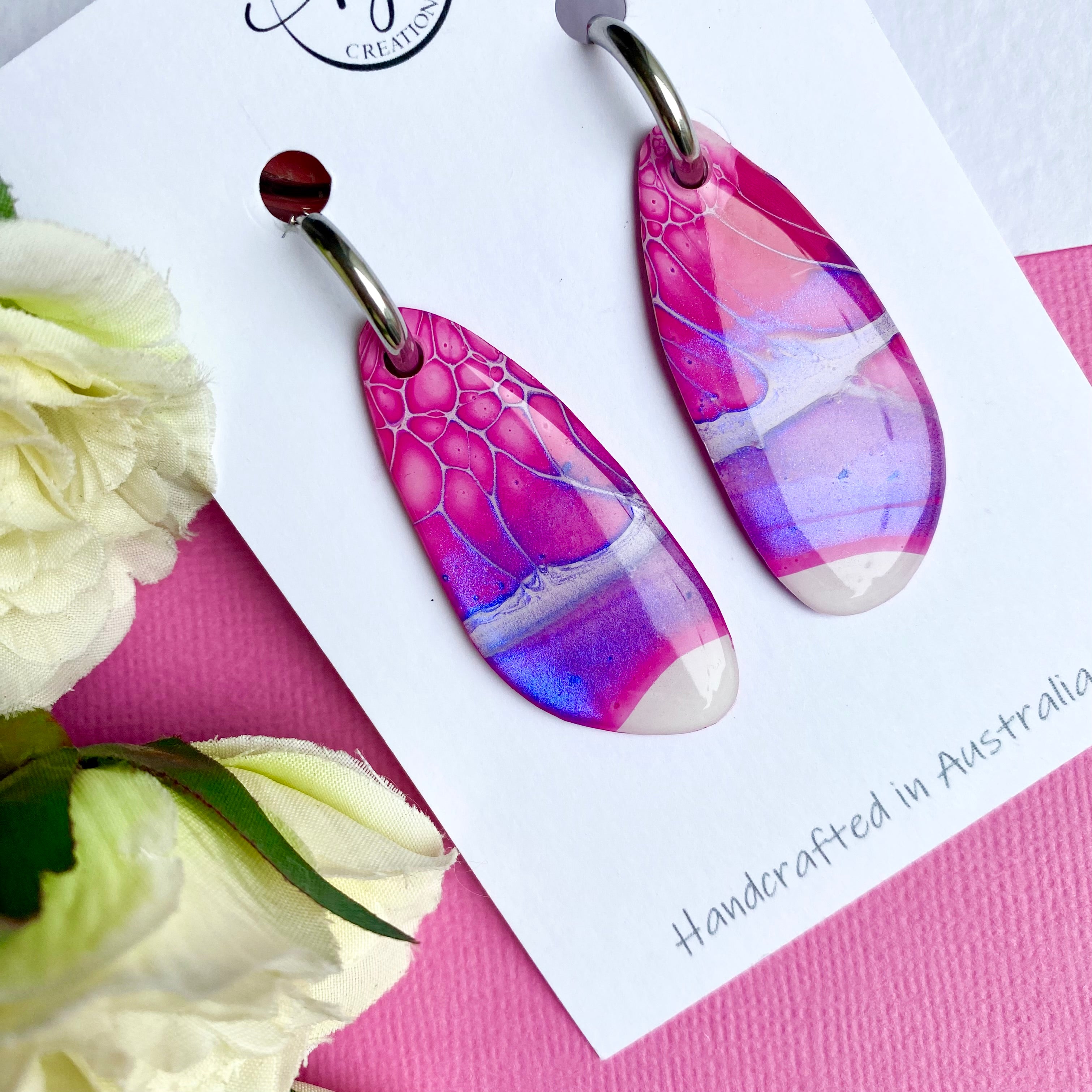 Arty Pink Hand Painted Hoop Earrings