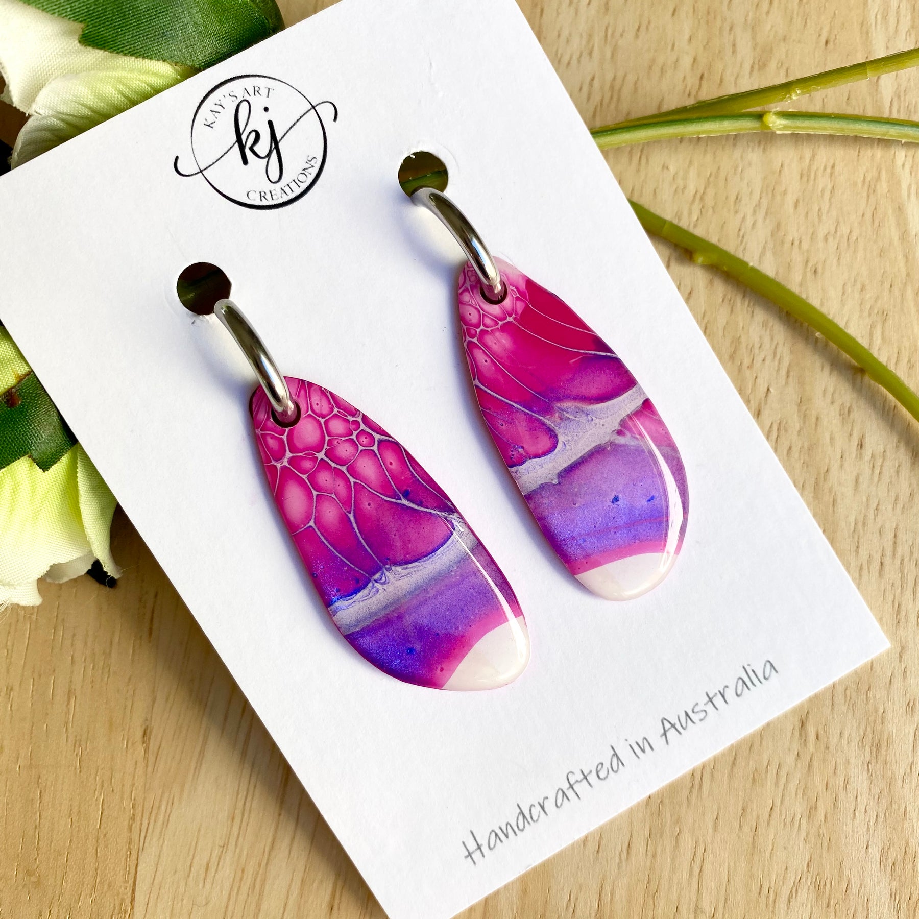 Arty Pink Hand Painted Hoop Earrings