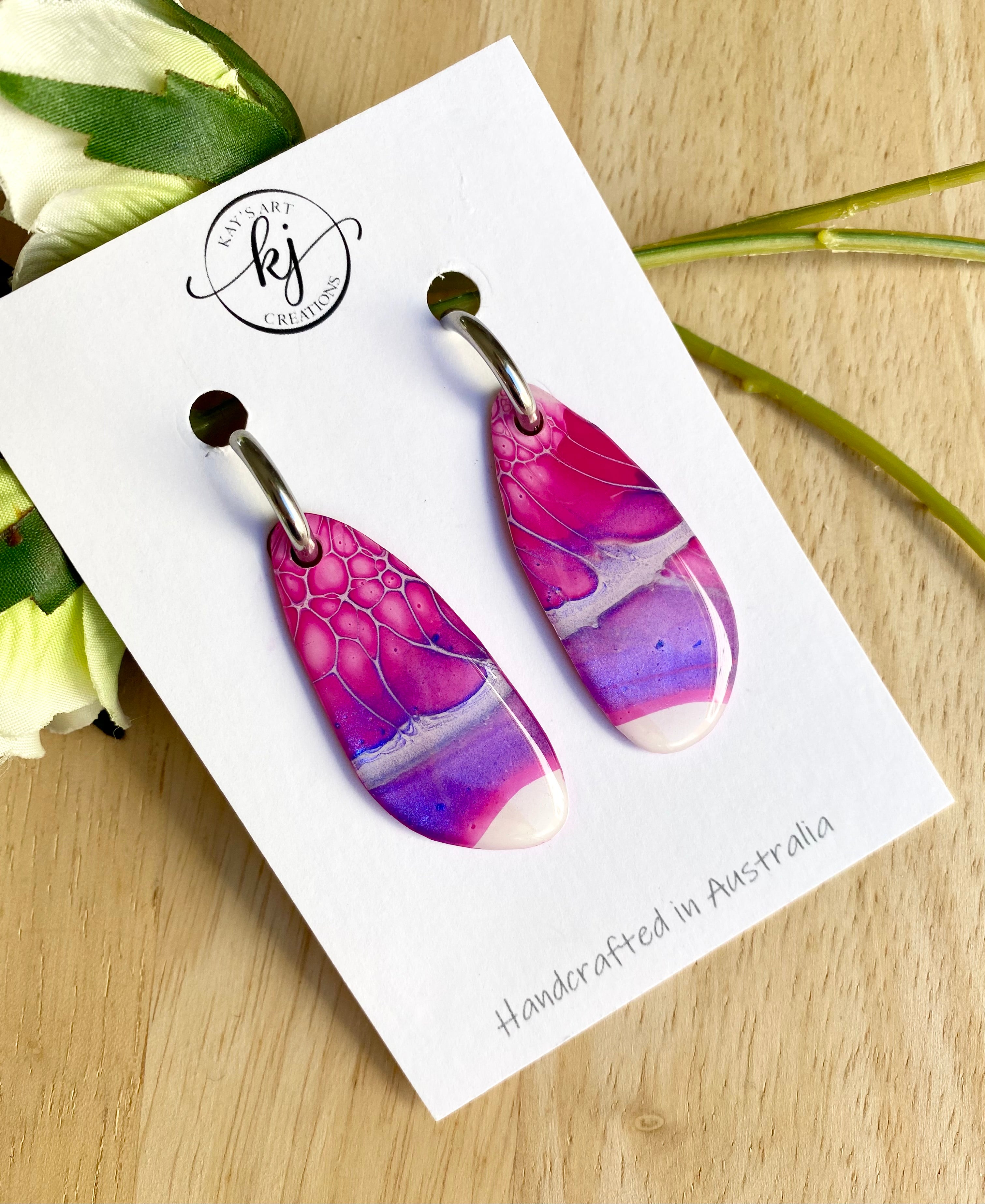 Arty Pink Hand Painted Hoop Earrings