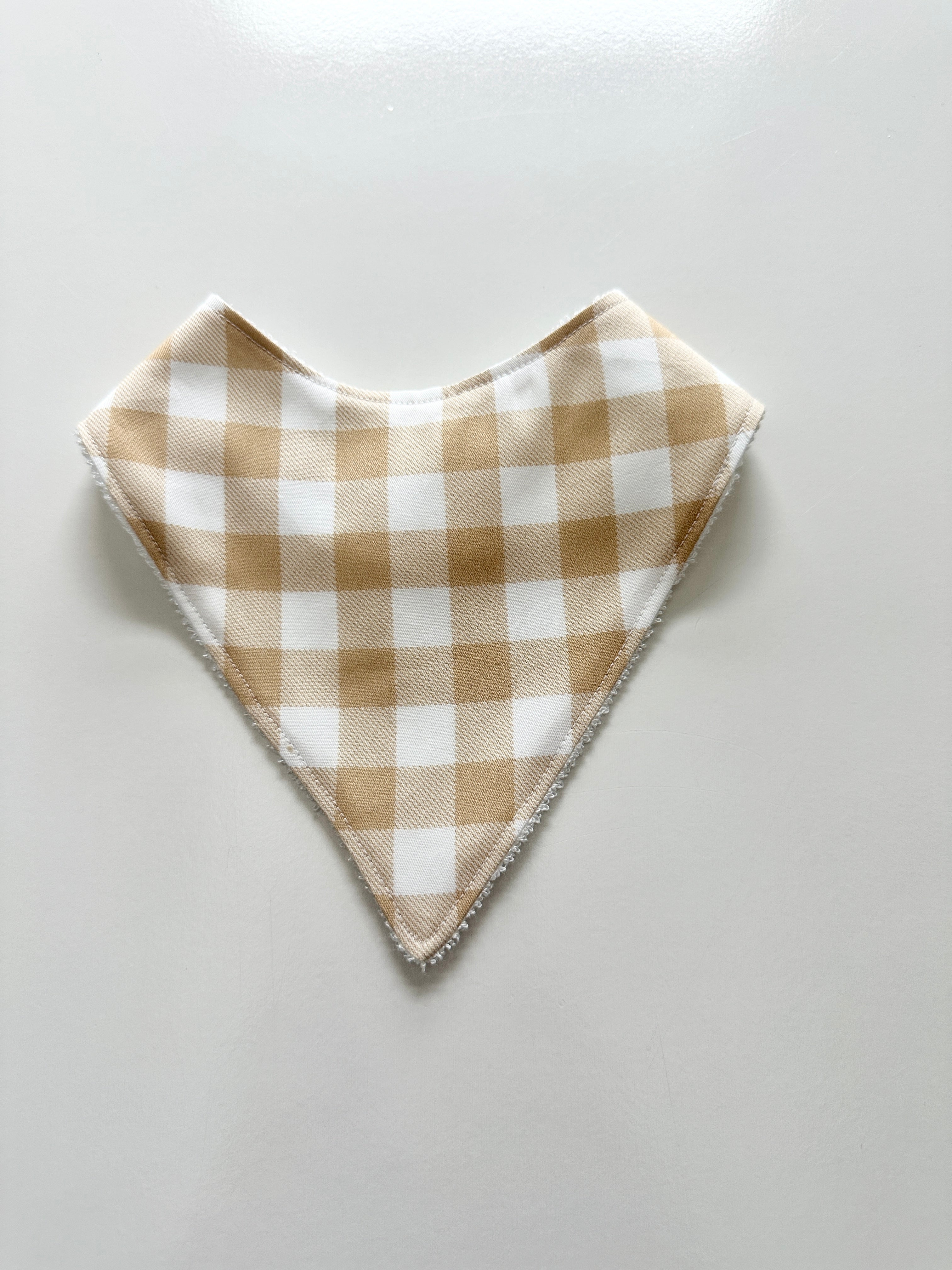Beige gingham bandana bib