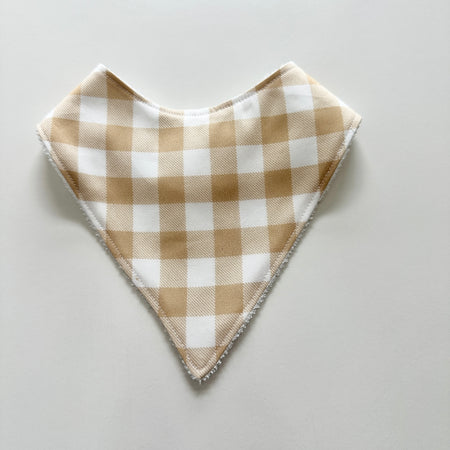 Beige gingham bandana bib