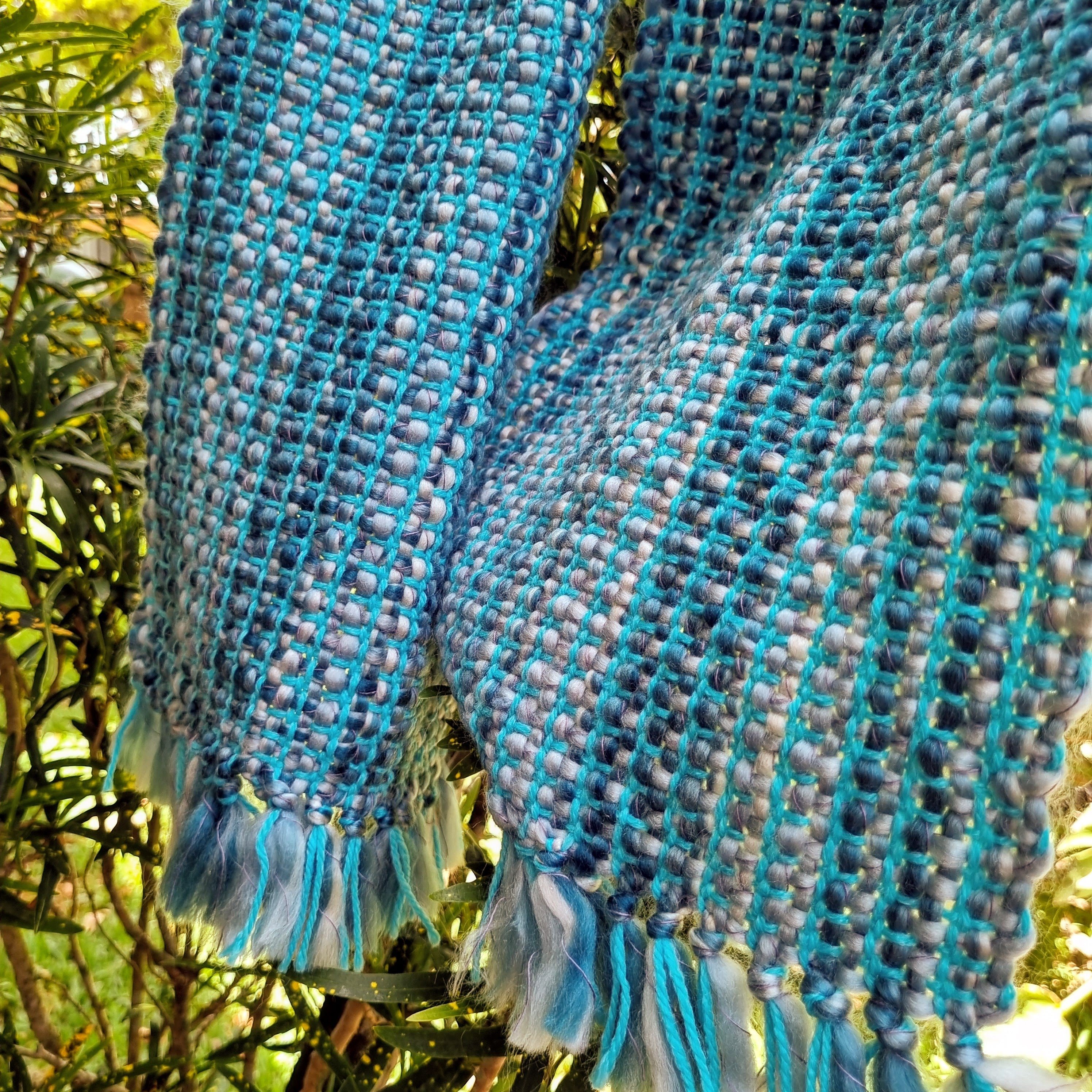 Handwoven blue scarf - square texture design