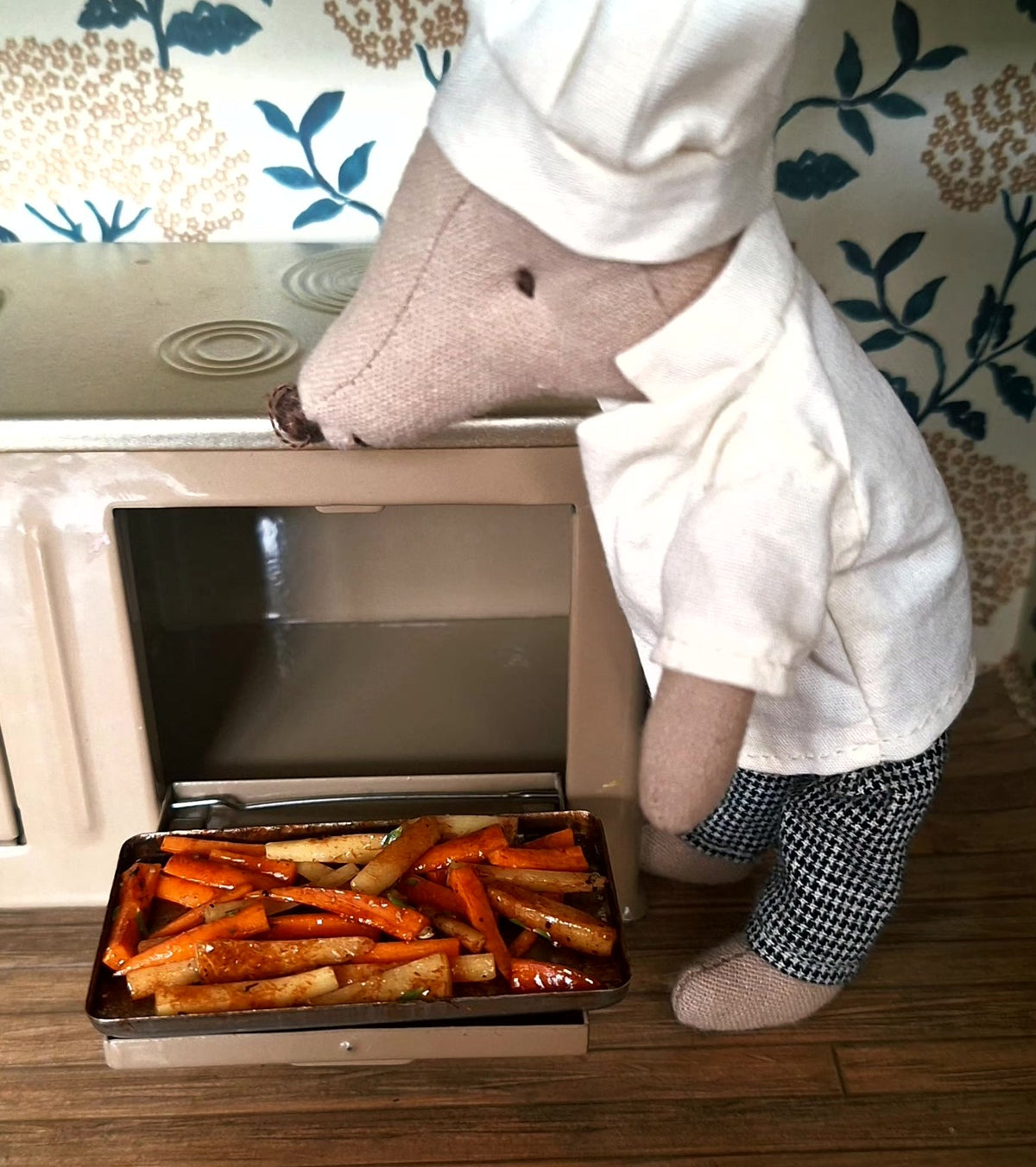 Honey roasted Carrot and Parsnips (with metal serving spoon)