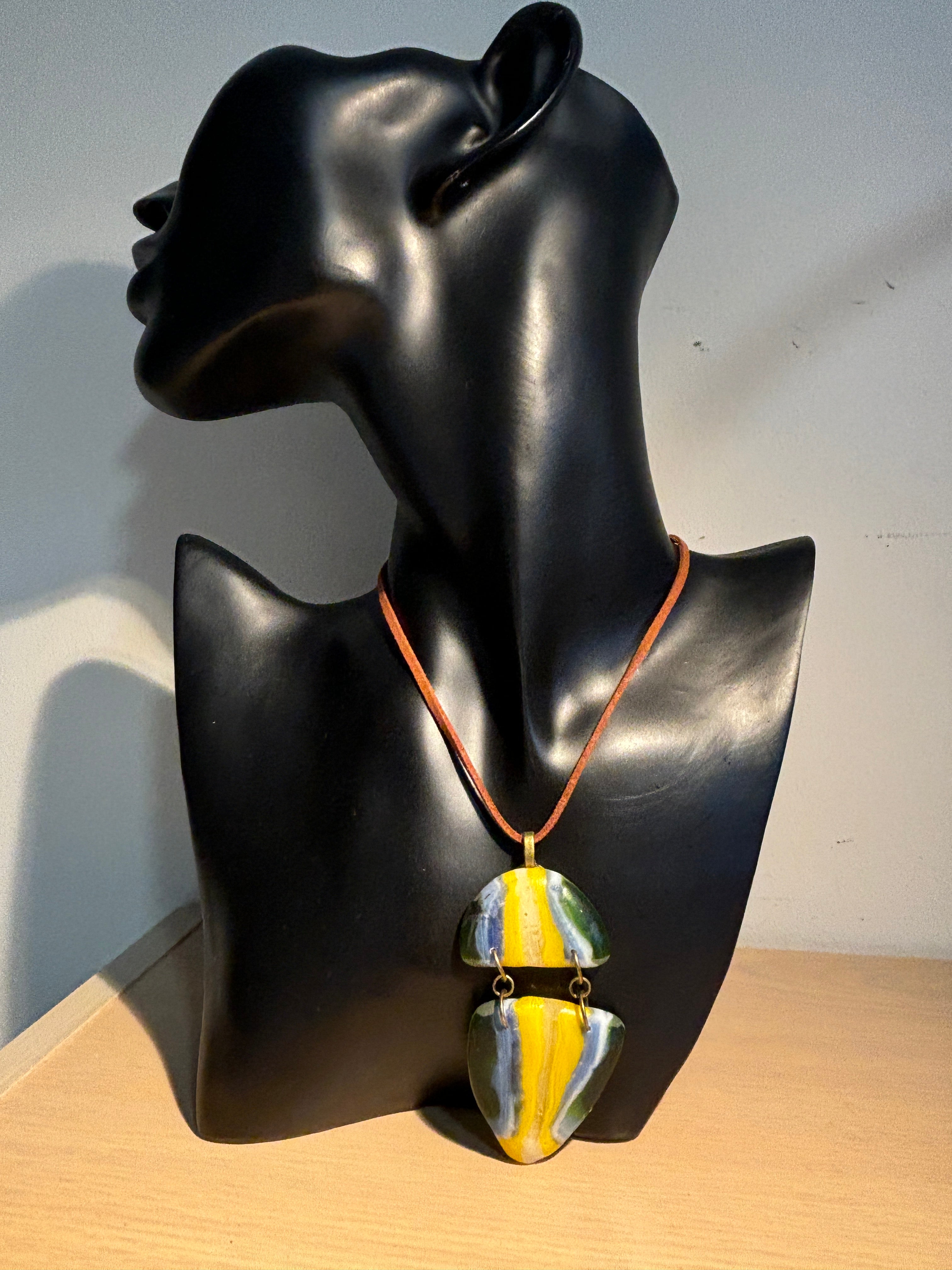 Fused Glass Pendant Necklace - Multi-Coloured Split Teardrop Design