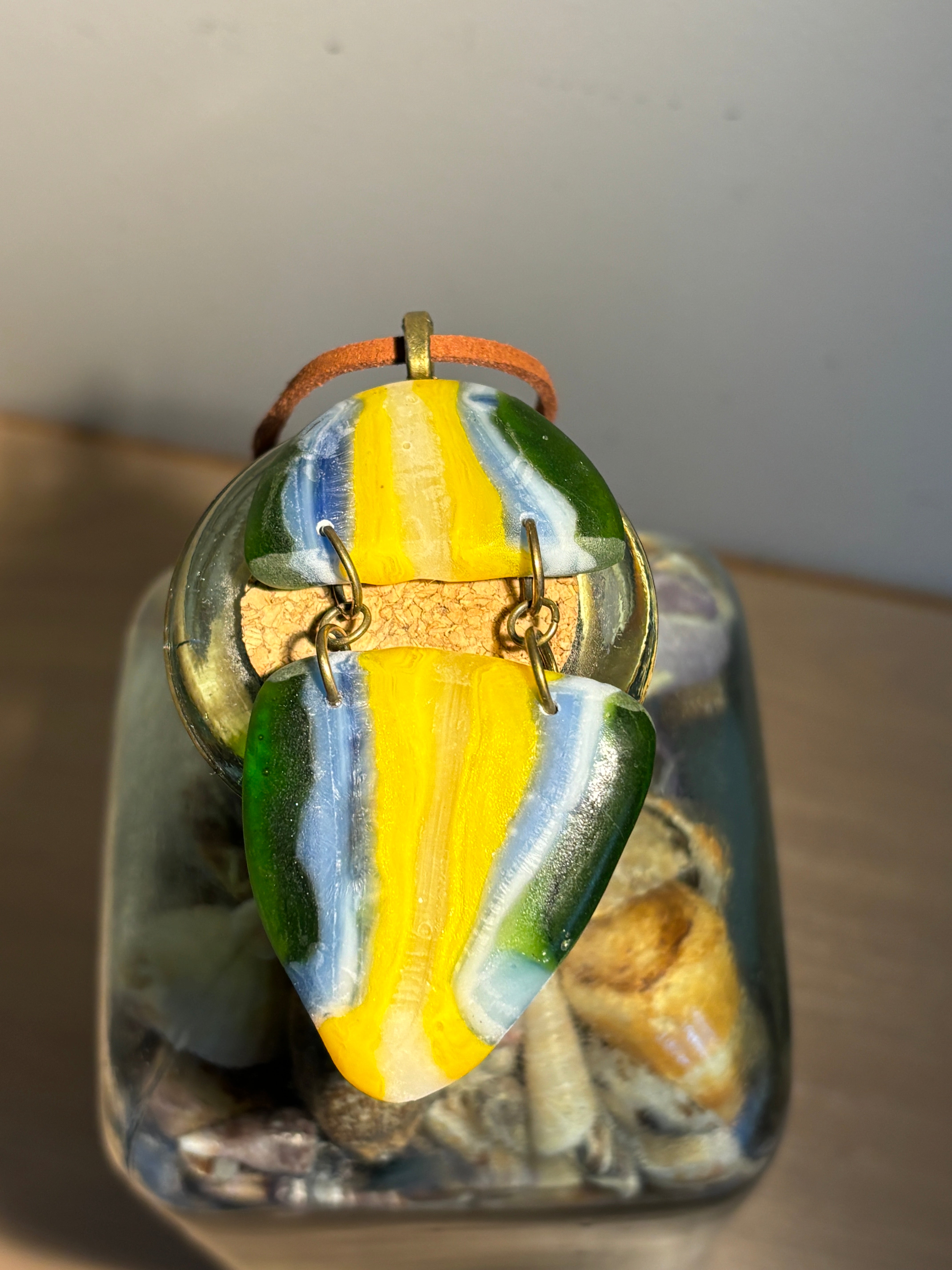 Fused Glass Pendant Necklace - Multi-Coloured Split Teardrop Design