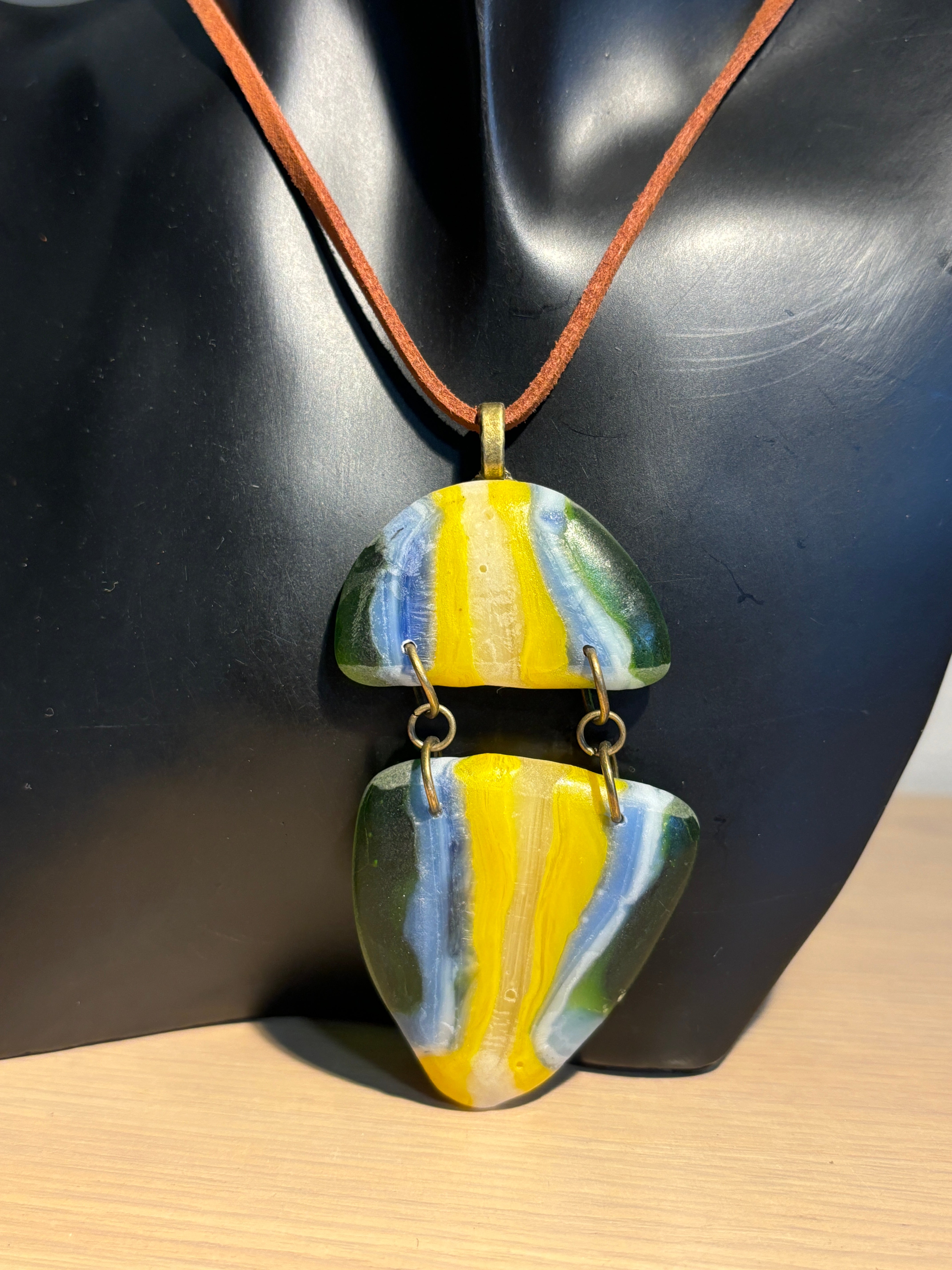 Fused Glass Pendant Necklace - Multi-Coloured Split Teardrop Design